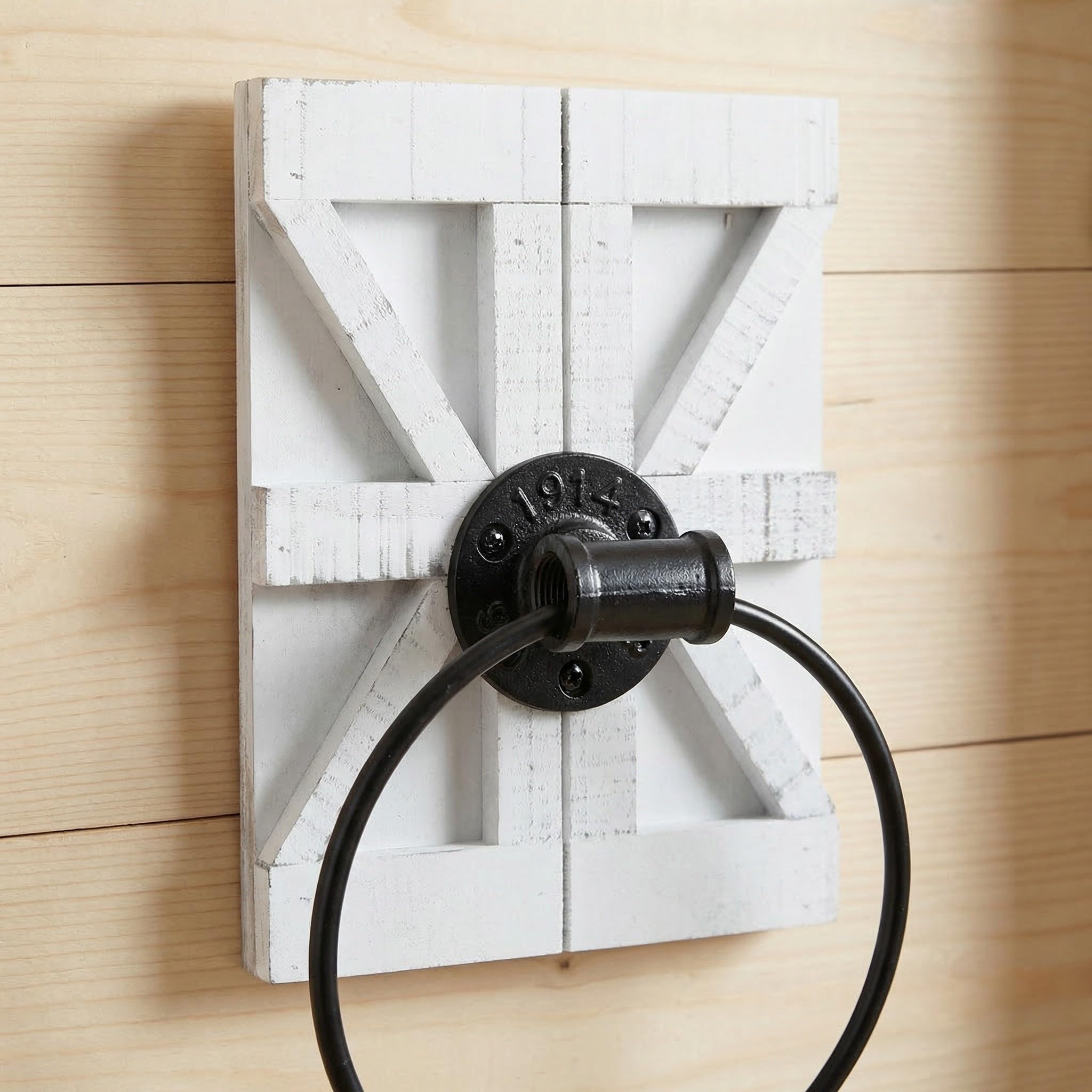 2 Piezas Toallero Rústico de Pared Blanco de Madera y Hierro, Soporte para Toallas de Mano, Ahorro de Espacio para Cocina y Lavandería Estilo Campestre