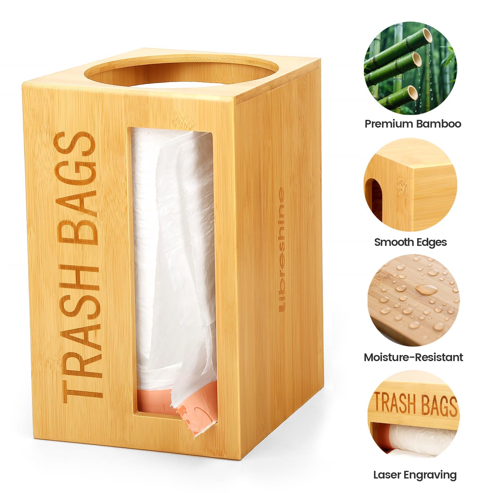 Libreshine Dispensador de Bolsas de Basura, Organizador de dispensador de Bolsas de Basura Debajo del Fregadero, Organizador de Bolsas de Basura de bambú de Montaje en Pared