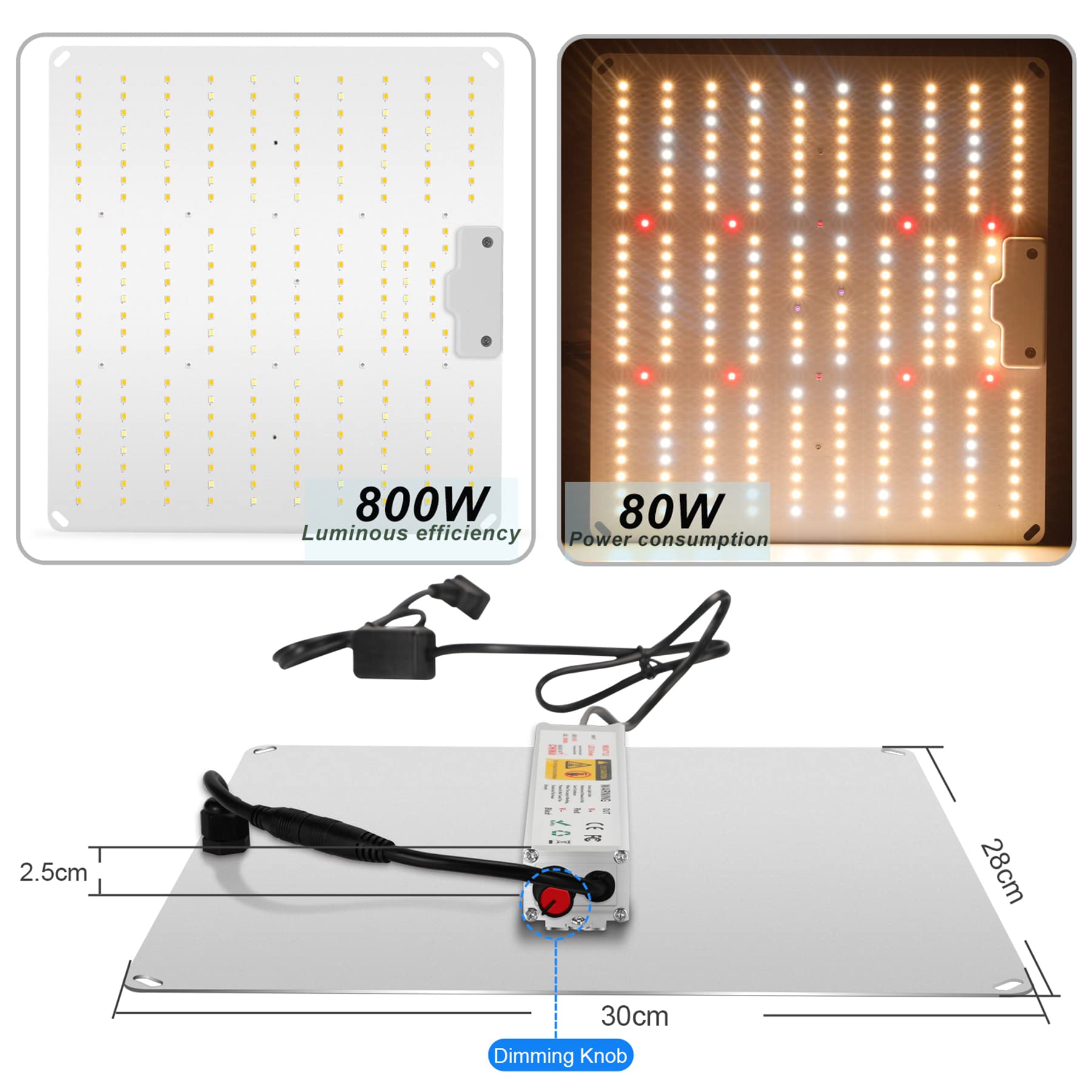 800W Lampada di a per coltivazione a spettro completo LED lampade coltivazione indoor.per piante da interni verdure e fiori,dimmerabile.Coltivatore professionista,Consumata Effettiva 80W/ora