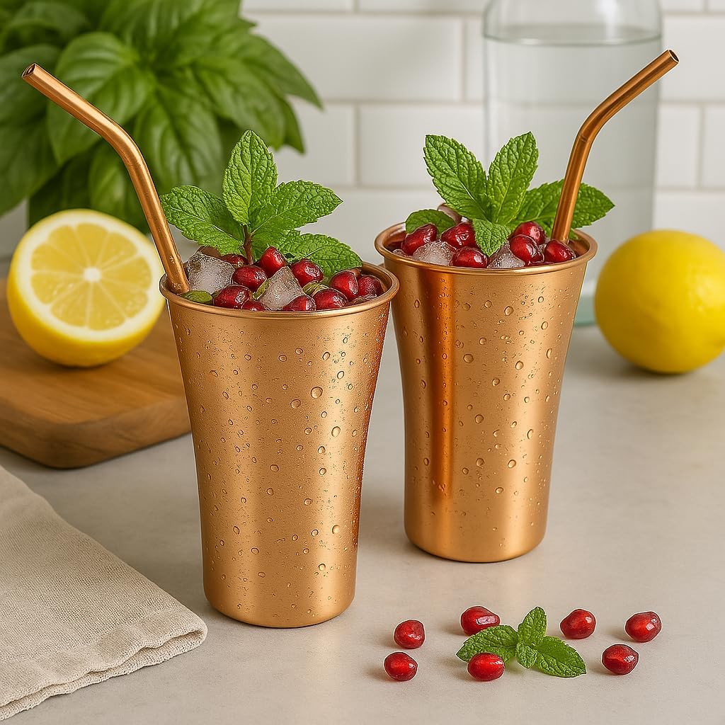 Pure Copper Tumbler Set of 4 with 4 Copper Straws, Handcrafted 100% Pure Copper Cups for Drinking Water, Home Office Gifting & Parties, 10 oz 300 ml - Image 9