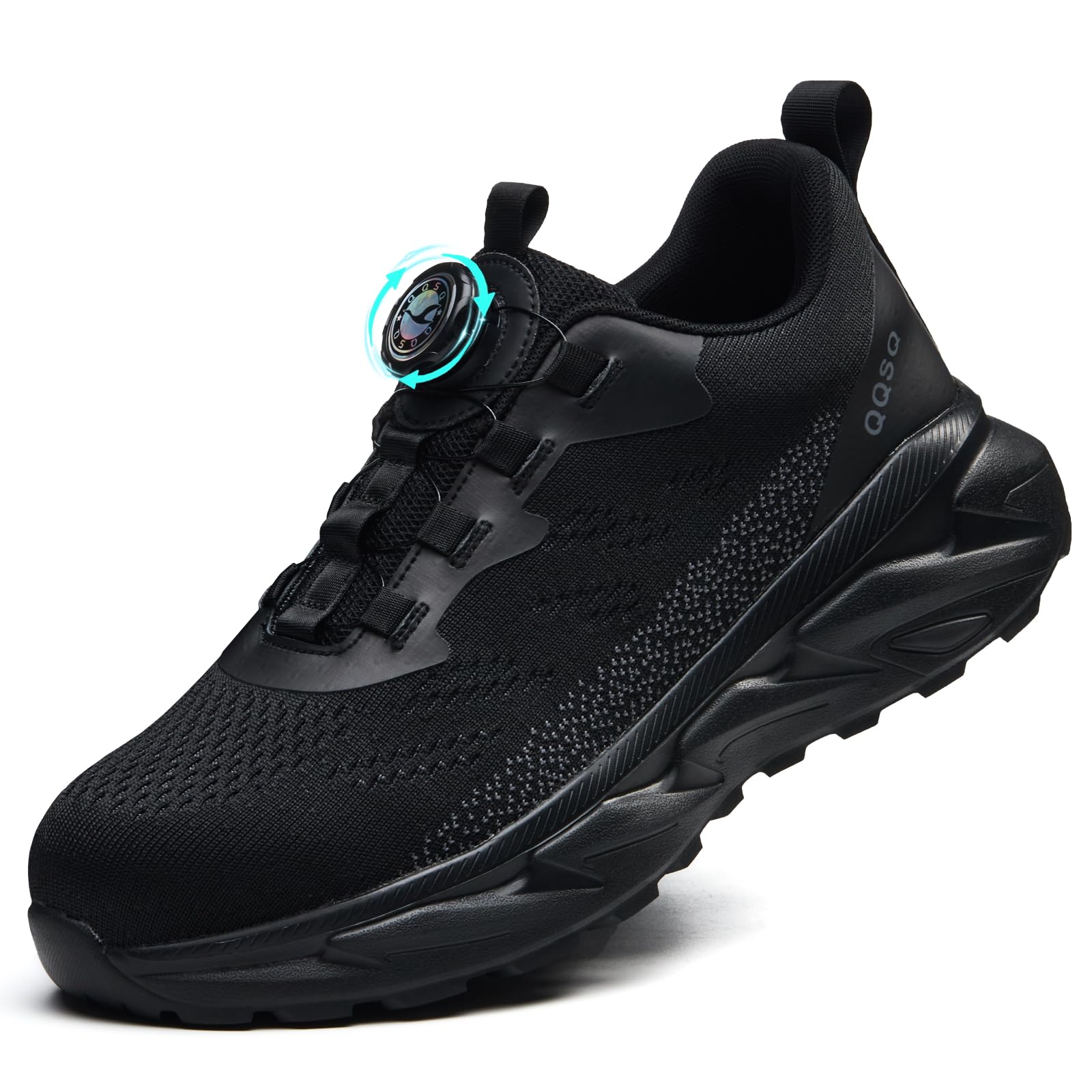 QQSQ Sicherheitsschuhe Herren Damen Arbeitsschuhe Leicht Sportliche Atmungsaktiv Anti-Smashing Stahlkappenschuhe Schnürsenkel Schnellverschluss Drehverschluss, Schwarz, 37 EU