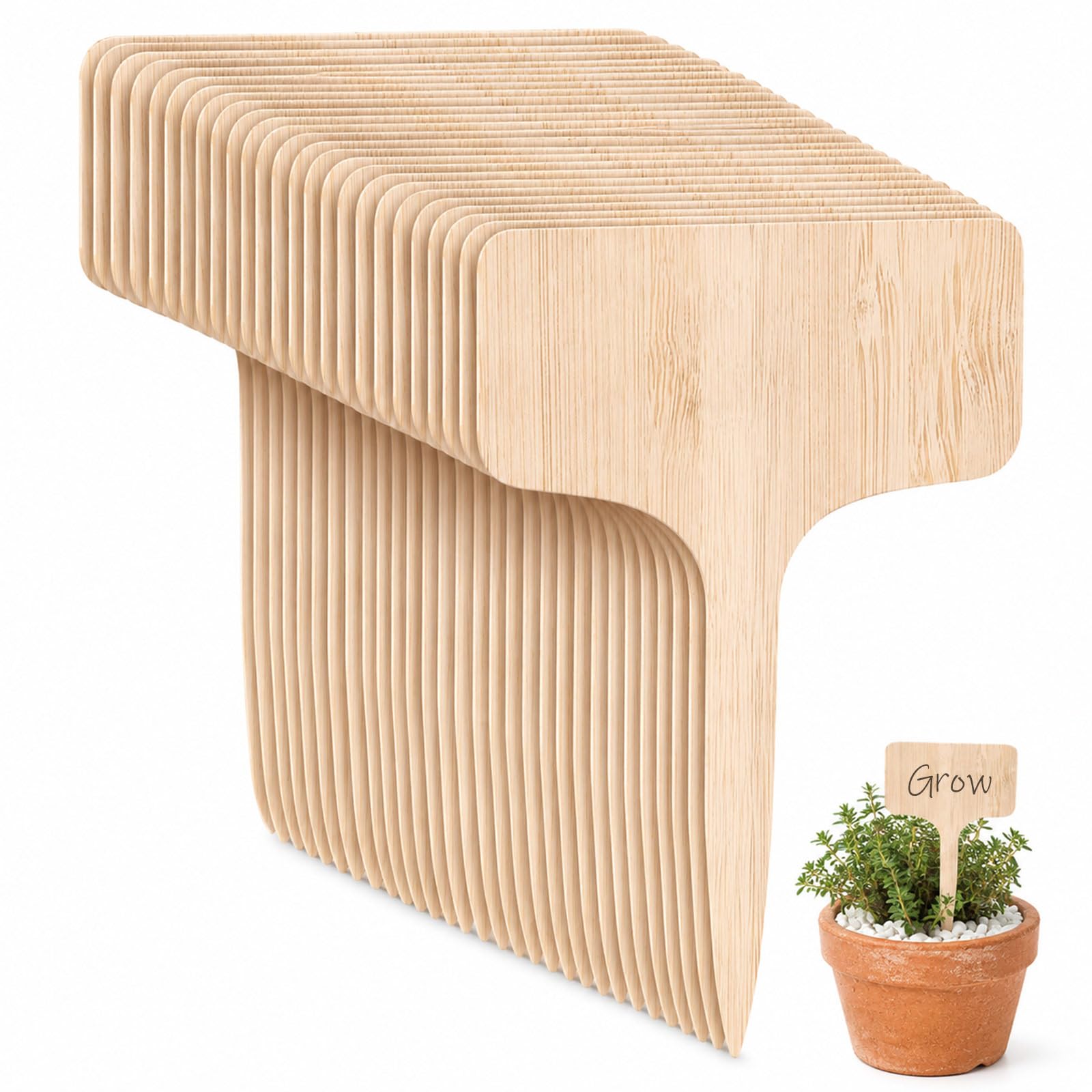 Livawnd 25 Pack Wooden T-Shaped Plant Labels, 10cm/3.9" Square Garden Markers, Double-Sided Writable Plant Tags for Herbs, Seeds, Flowers, Vegetables, Outdoor Gardens
