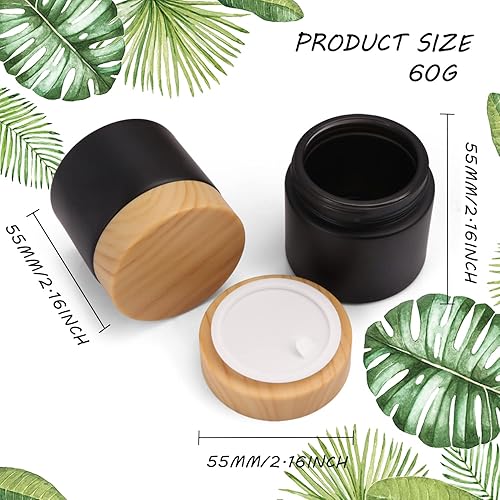 Miniatura 2 de Paquete de 4 tarros de crema de vidrio negro de 2 onzas, recipiente vacío de muestra esmerilado con tapas de plástico, contenedor de almacenamiento