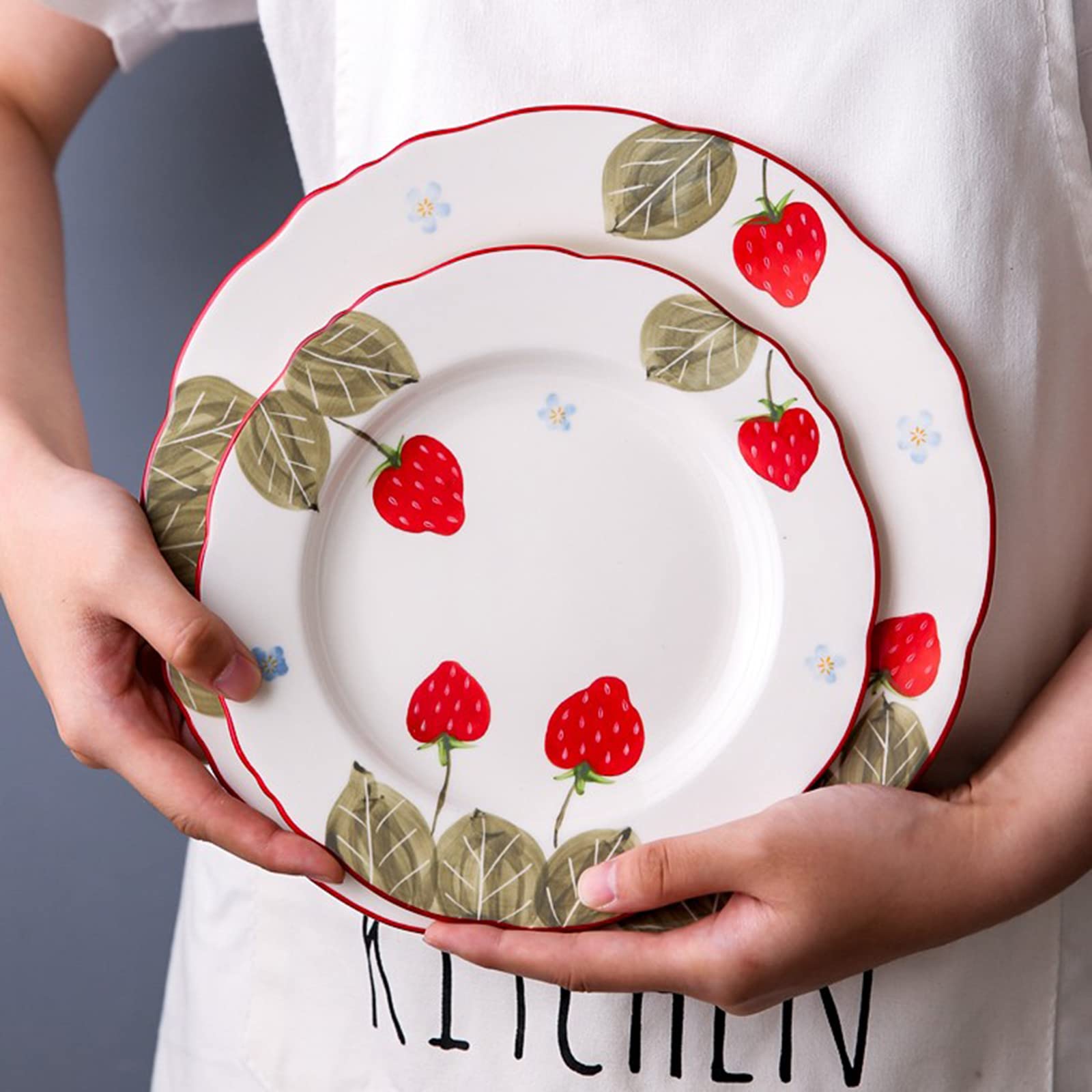 Lindo Plato De Verduras, Plato De Comedor Rural con Estampado De Flores, Vajilla para La Fiesta del Hotel En El Restaurante Casero, Cerámica/15,2 CM/20,5 CM/26 CM(Size:20.5 * 20.5 * 2.3CM)