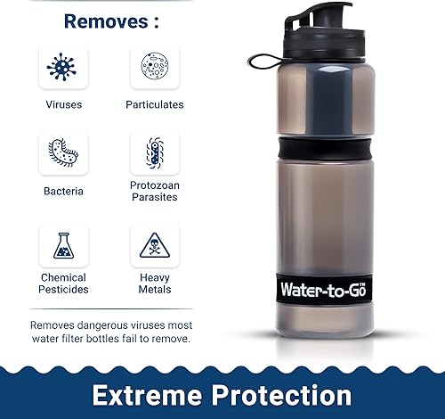 Miniatura 4 de Botella de filtro de agua (activa de 25 oz75 cl), perfecta para viajes internacionales, senderismo, camping y mochilero, incluye filtro purificador