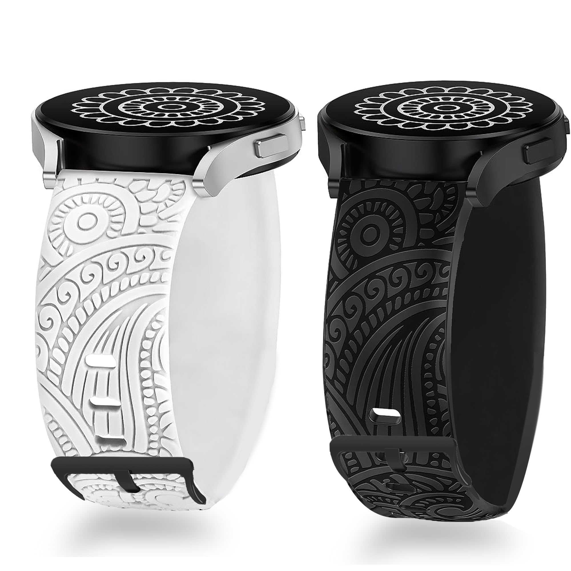 Vivomove Trend Bands, Lamshaw 20mm Soft Silicone Boho Engraved Fall Floral Sport Silicone Fancy Designer Flower Strap Replacement Straps Garmin Venu Sq 2/Venu Sq/Venu/Venu 2 Plus/Approach S12/Approach-image-3