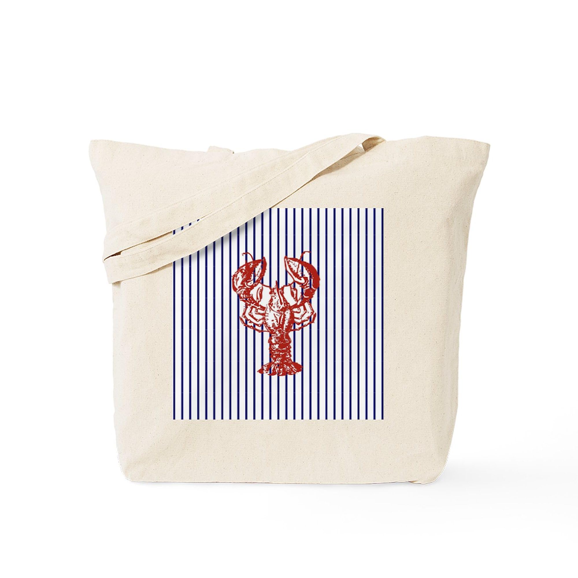 CafePress Blue Nautical Stripes Vintage Lobster Tote Bag Reusable Natural Beige Canvas Shopping Bag