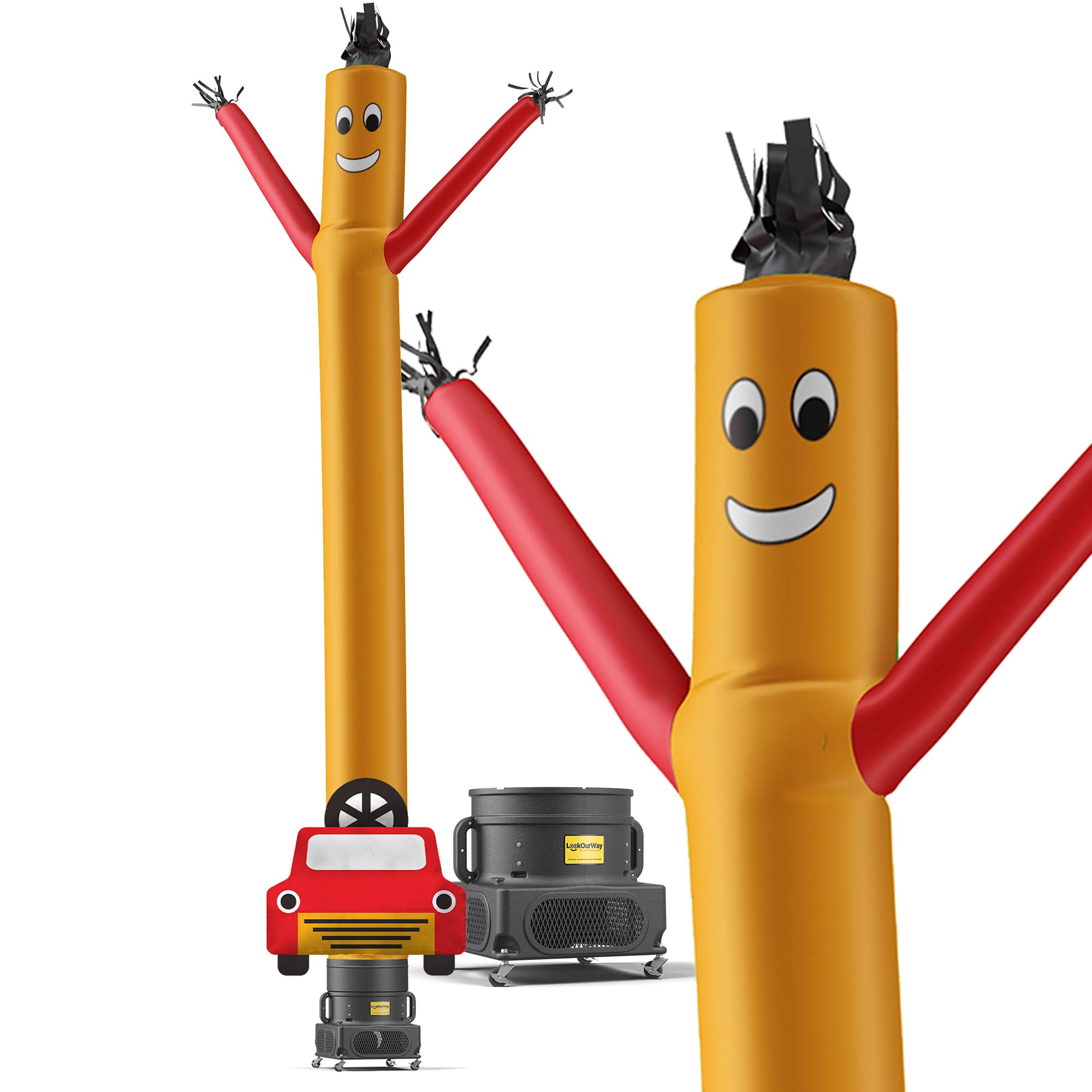 LookOurWay Air Dancers Wacky Waving Inflatable Tube Guy Set - 20ft Tall Inflatable Puppet Dancer Tube Man with Blower - Yellow, Cartoon, Grand Opening, Event