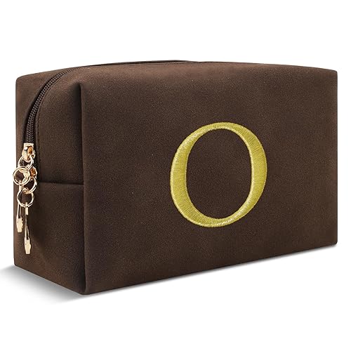 Miniatura 192 de Bolsa de maquillaje personalizada con inicial A-Z Preppy Patch, pequeña bolsa de cosméticos de PU con letra de chenilla y cierre para niñas Negro