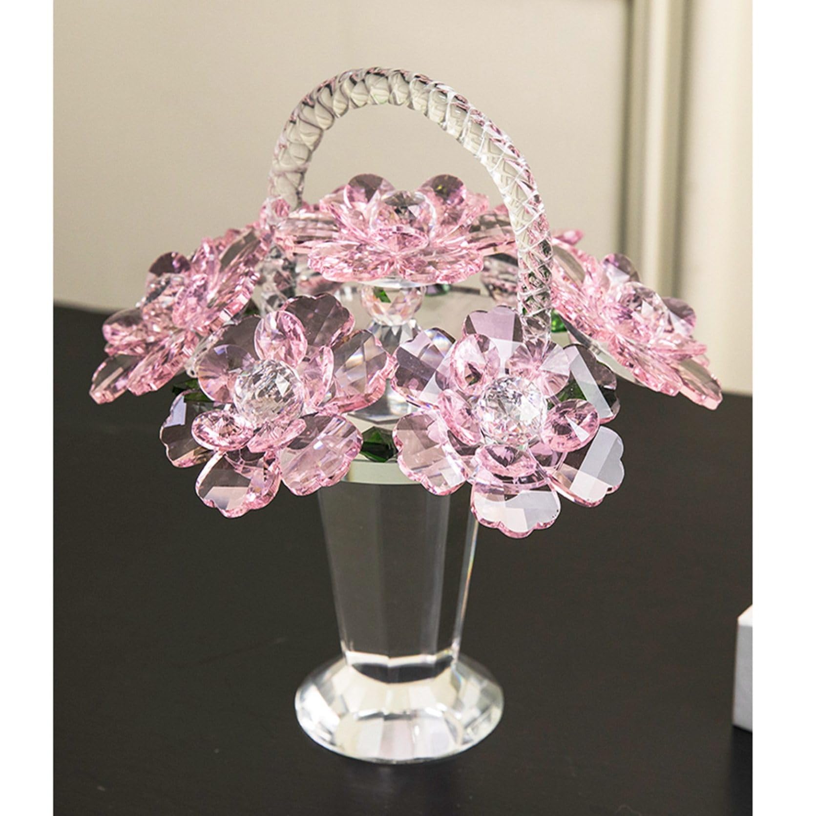 Amazon.co.jp: k9クリスタルガラス 置物 お花 花籠 ピンク ガラス