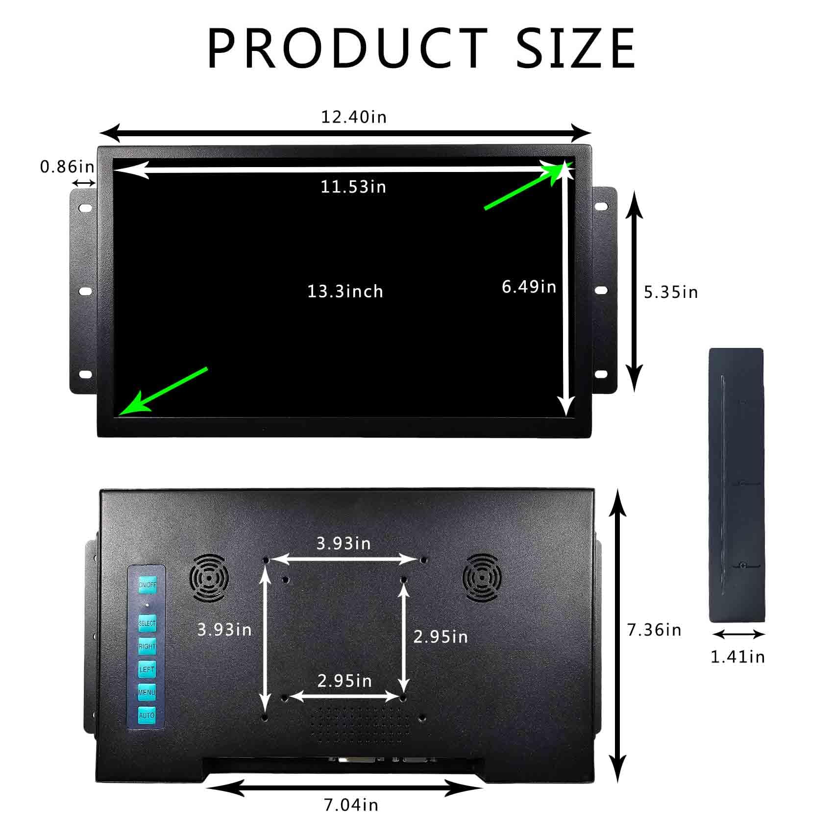 VSDISPLAY 13,3 Zoll 1920x1080 Tragbarer LCD Touch Monitor mit Lautsprechern | Industrieller IPS-LCD Bildschirm, VGA DVI Videoanschluss, Metallgehäuse