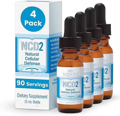 NCD2 de Waiora, (4) botellas de gotas de zeolita líquida activadas, limpieza corporal natural y apoyo inmunológico, promueve el equilibrio del pH,