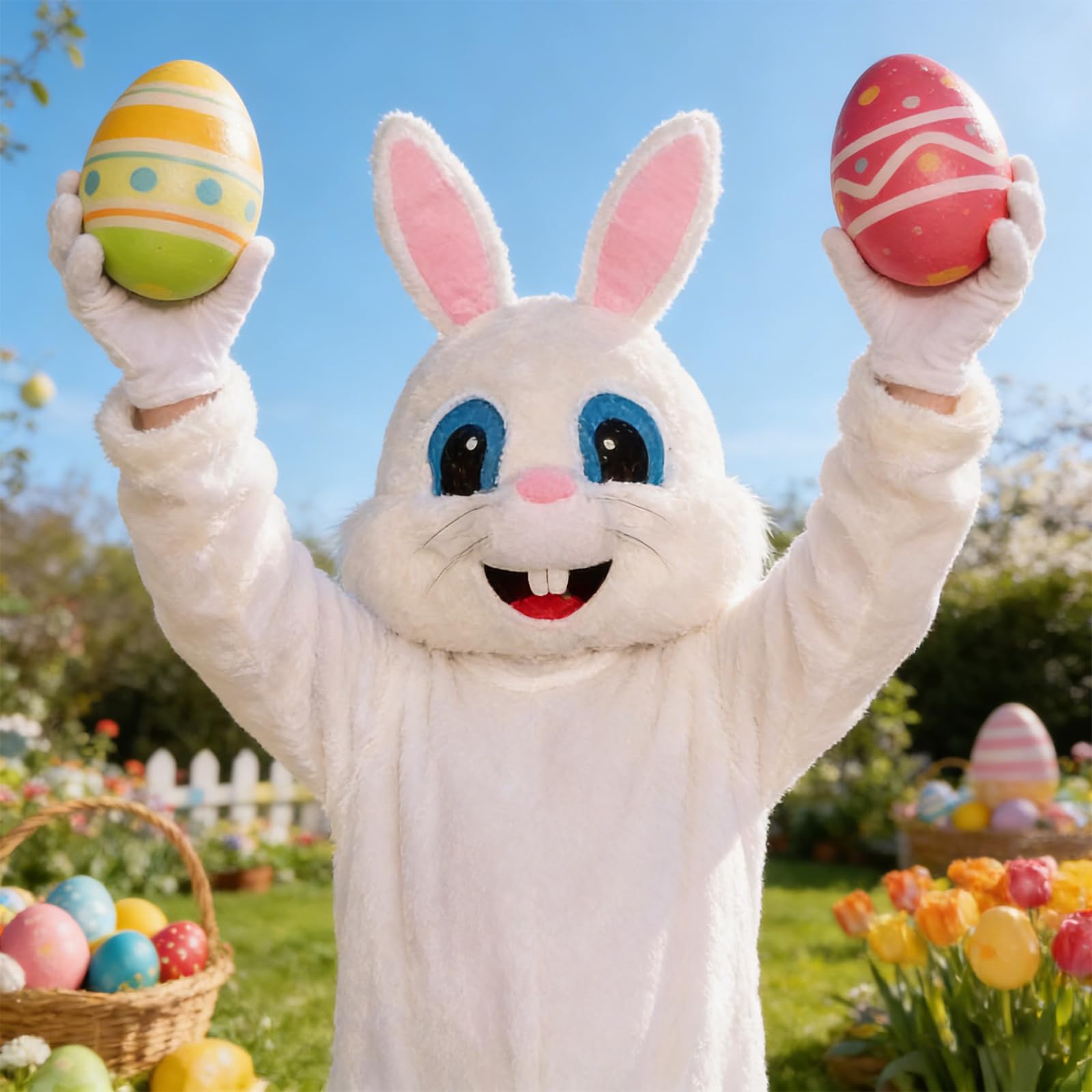 Hyelntu Easter Bunny Costume Adult Plush Bunny Mascot Suit for Men Women Onesize Easter Party Rabbit Cosplay Outfit with Head - Image 5