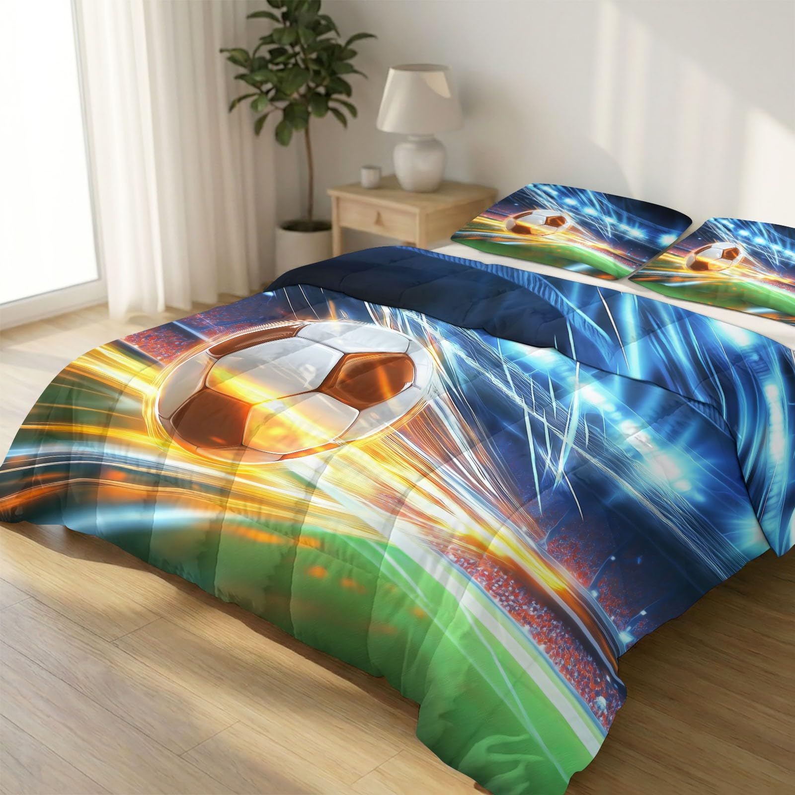 Edredón de fútbol de 240x220 cm suave y ligero lavable para cama de adolescentes