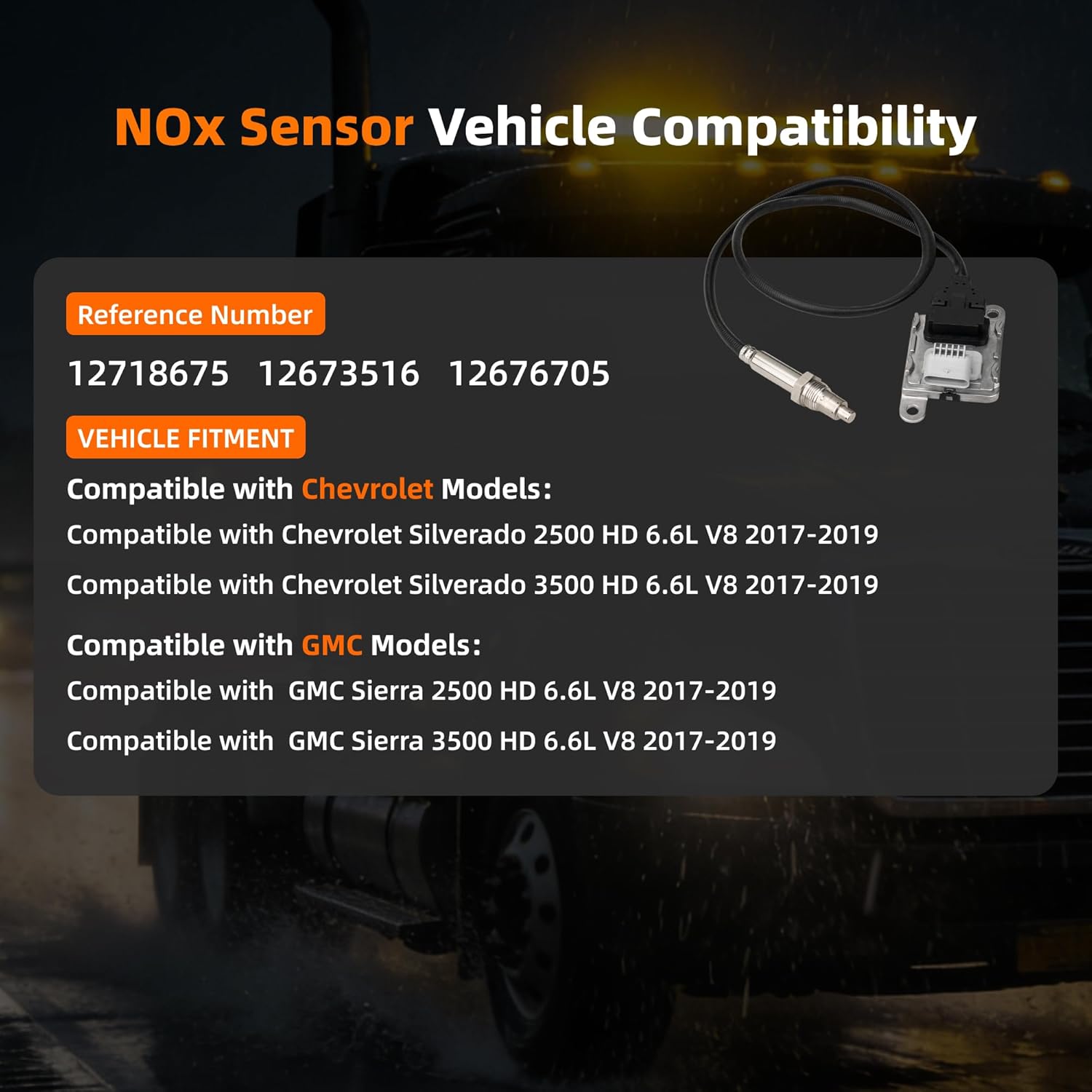 12676706 12673517 Downstream NOx Sensor Compatible with Chevrolet Sliverado 2500HD 3500HD 2017-2019 GMC Sierra 2500HD 3500HD 2017-2019 Replace# 12718676 12680469