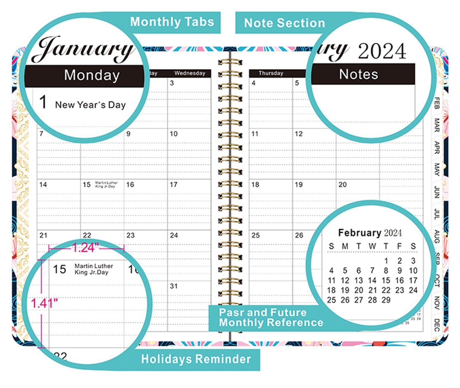 Calendarios De Pared 2024 Planificador Mensual 2024, Calendario De Bolsillo Mensual Perfecto Para La Escuela, La Oficina Y El Hogar Calendario De Sobremesa (Color : F, Size : 2pcs)