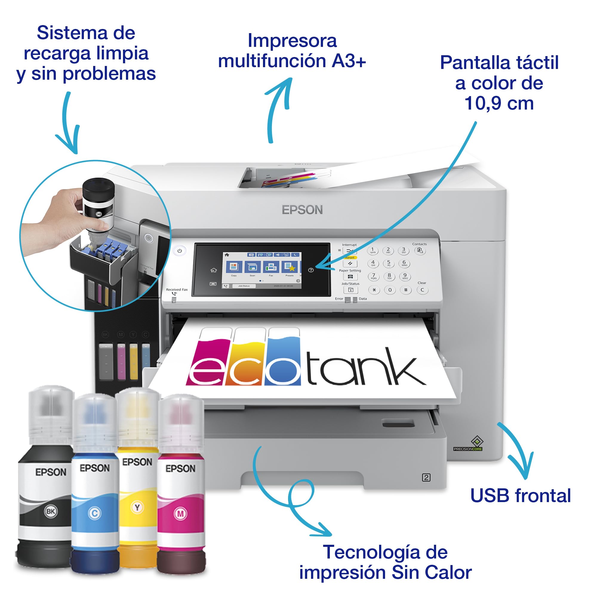Epson EcoTank Pro ET-16685 Impresora de Depósito de Tinta | Impresión de Gran Volumen | Wi-Fi | A3+ | Imprimir, Copiar, Escanear, Fax | Pantalla Táctil 10.9cm | ADF | Bandejas Alta Capacidad | PCL