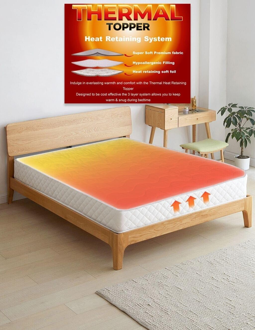Thermal Heat Retaining Mattress Toppers Super Soft Warm Cosy Self Heating Mattress Toppers With Elasticated Corner Straps (Single)