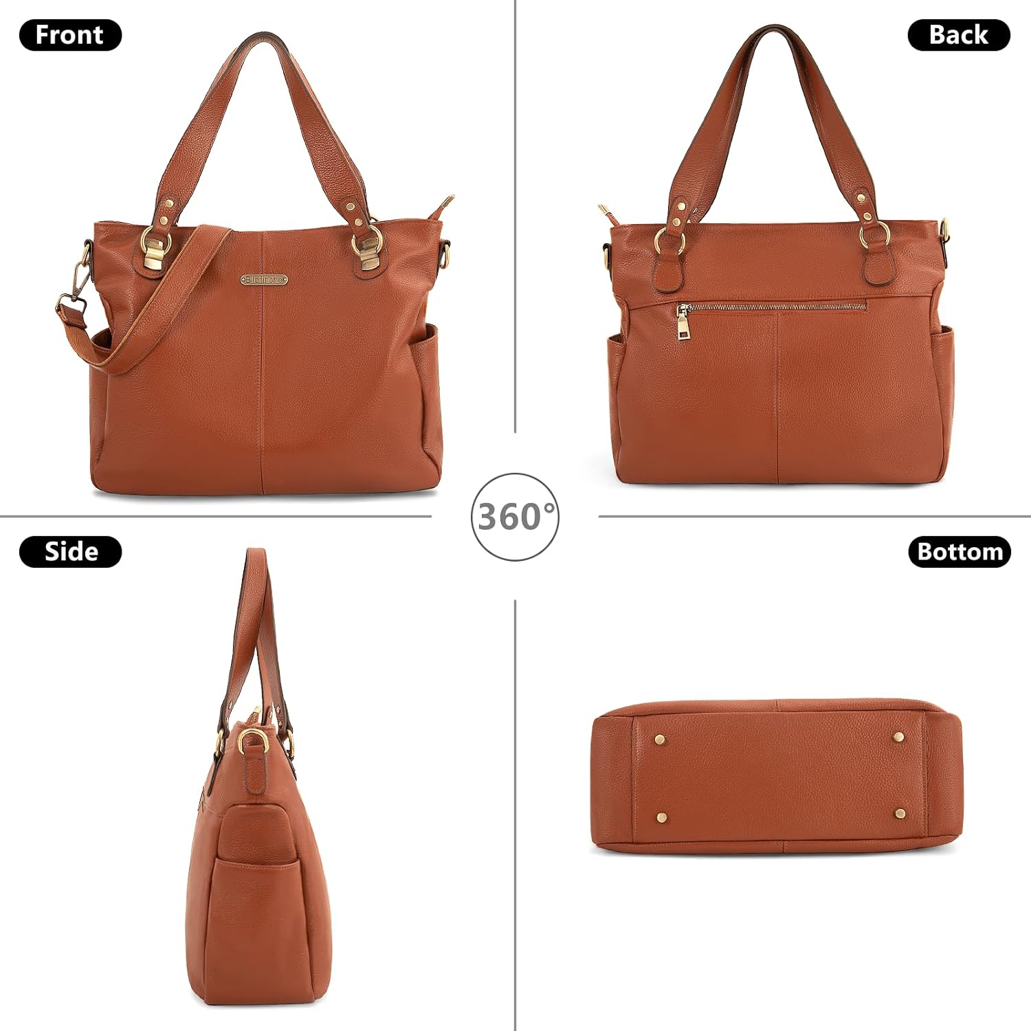 Genuine Leather Crossbody Hobo Purse for Women, Brown, Adjustable Straps | Soft Full-grain Leather, 2 Top Handles. Detachable Straps. For Shoulder or Tote Carry. For Commuter, Work, Office, Business.