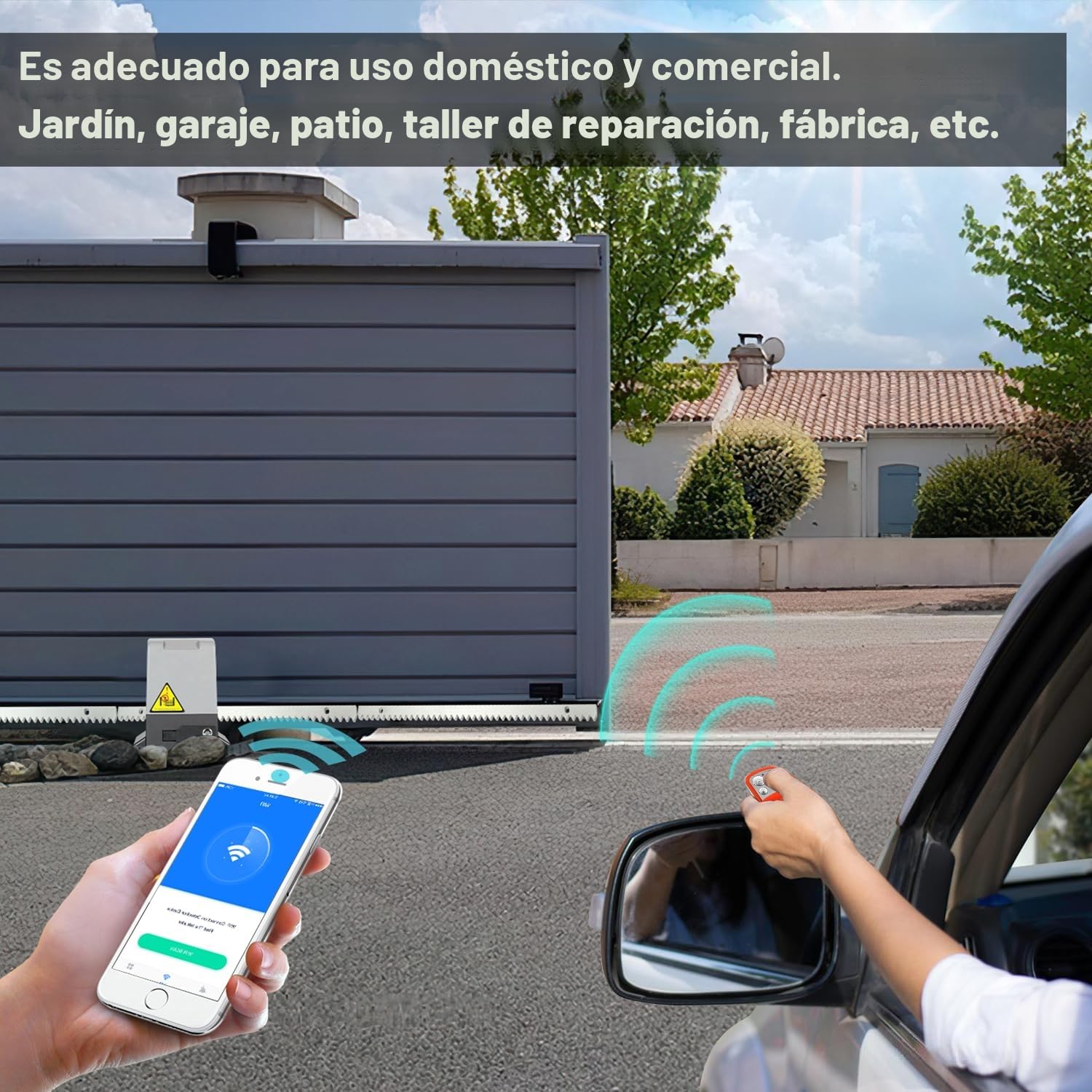 Motor Puerta Corredera 550W 1200KG Motor para Puerta Corredera Smart WiFi Accionamiento Eléctrico De Puerta con 4M Cremallera, 2 Mandos de Garaje, Kit Motor Puerta batiente
