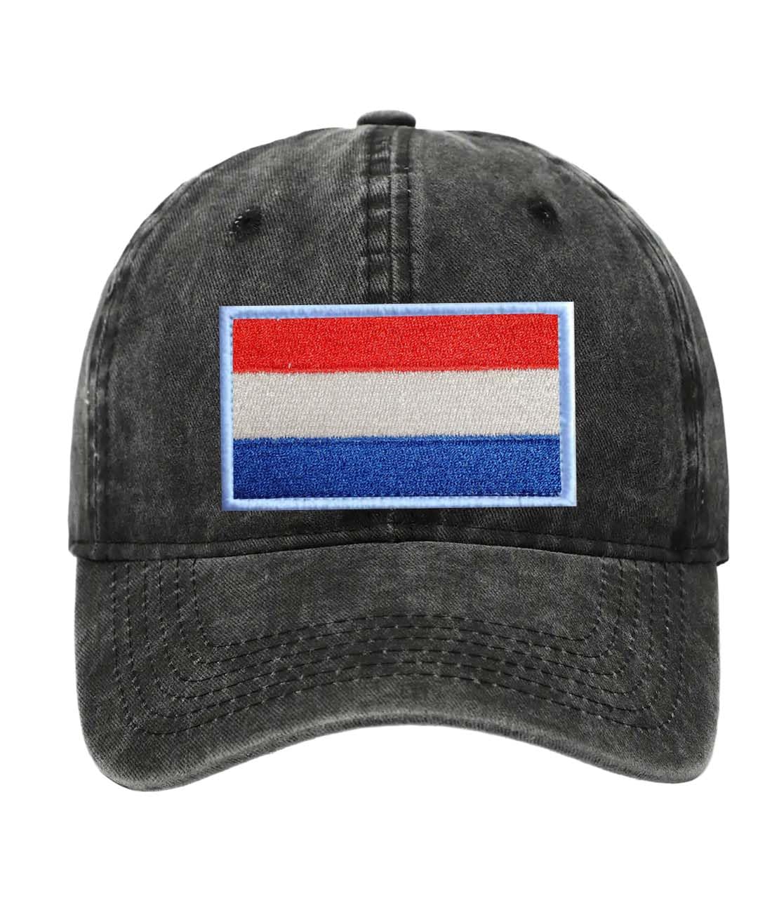 Petite Pine Netherlands Baseball Cap with Washed Cotton Fabric,Hat with Embroidered by Dutch Patch,Sun Hat,Adjustable Baseball Cap for Unisex Men Women Teens Washed Baseball Cap(Black)