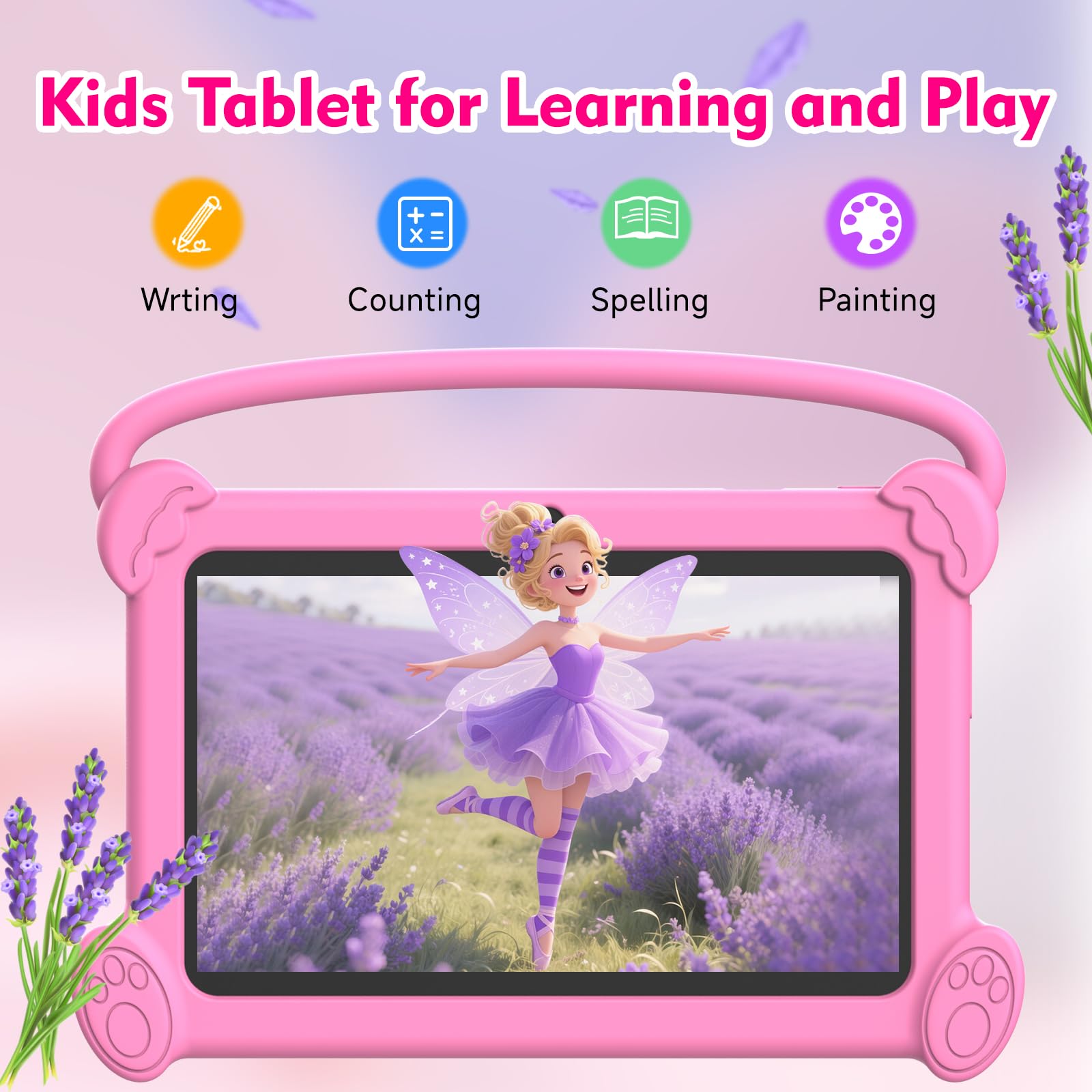 Tablet per bambini da 7 pollici 3-9 per bambini, 32 GB ROM con custodia antiurto, software Android per bambini installato Netflix, YoutTube, app aiwawa, controllo genitori, doppia fotocamera