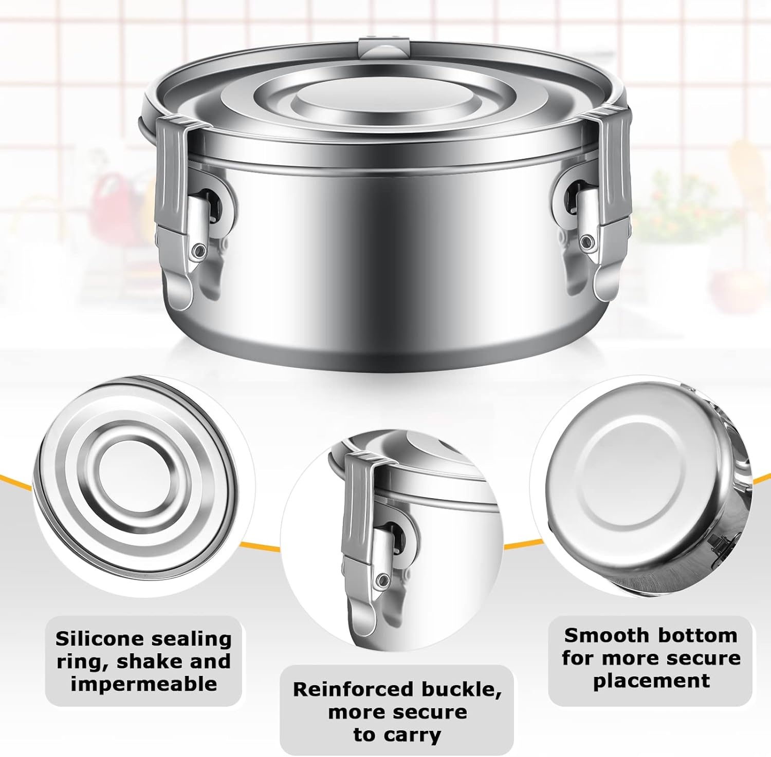 Zopeal 6 Pcs Stainless Steel Food Storage Containers with Lid Bento Lunch Boxes Reusable Metal Flat Canisters for Camping Trips Picnic Snacks Soups Salads Leftovers, 3 Sizes (22oz, 34oz, 54oz) - Image 3