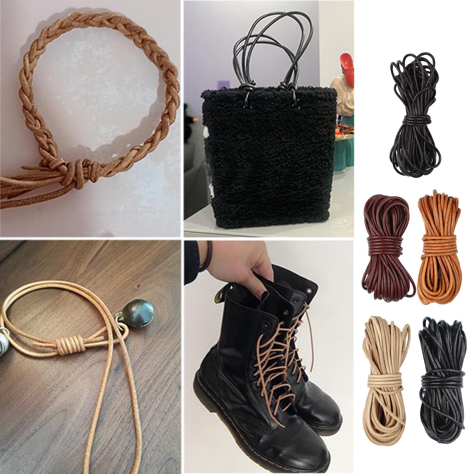 Cordino Rotondo in Cuoio Diametro 2 mm,Lungo 5 m Lacci Cuoio Cordoncino in Pelle Morbida,Cordino di Pelle Cordoncino di Cuoio per Abbigliamento,Artigianato o Decorazioni,Progetti Artistici-Nero