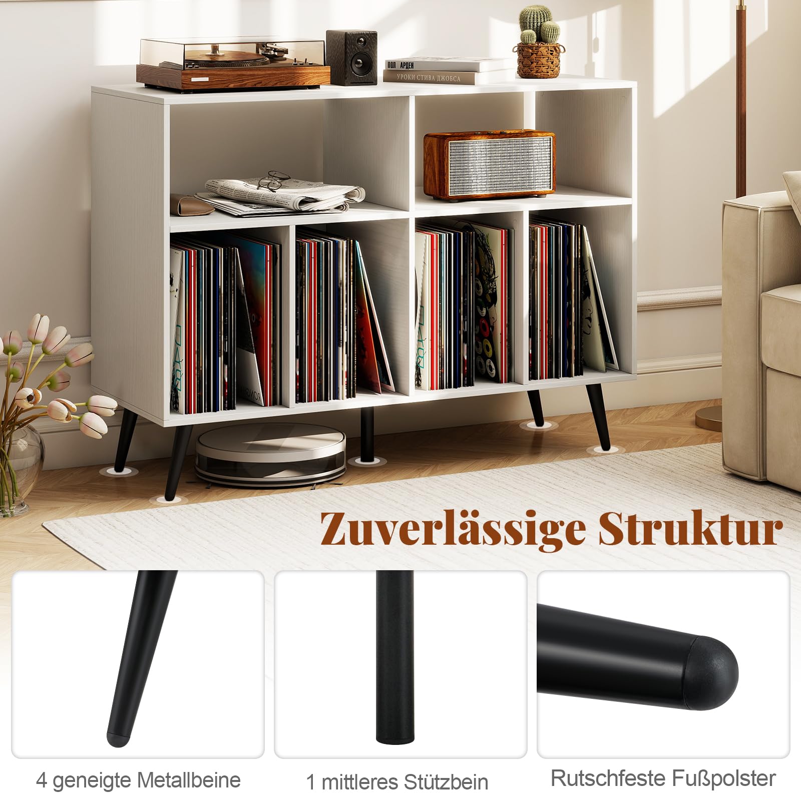 COSTWAY Plattenspielerständer 3-stufig, Plattenspielerschrank mit Vinyl-Aufbewahrungsregalen, Schallplatten-Aufbewahrungstisch, Vinyl-Aufbewahrungshalter für Wohnzimmer, Musikzimmer (Weiß)