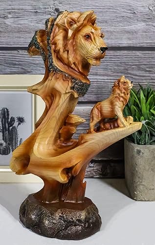 Ebros Gift Busto de cabeza de león de safari de sabana africana con mini león tallado en Pride Rock, escultura de escena de vida silvestre de 9.25