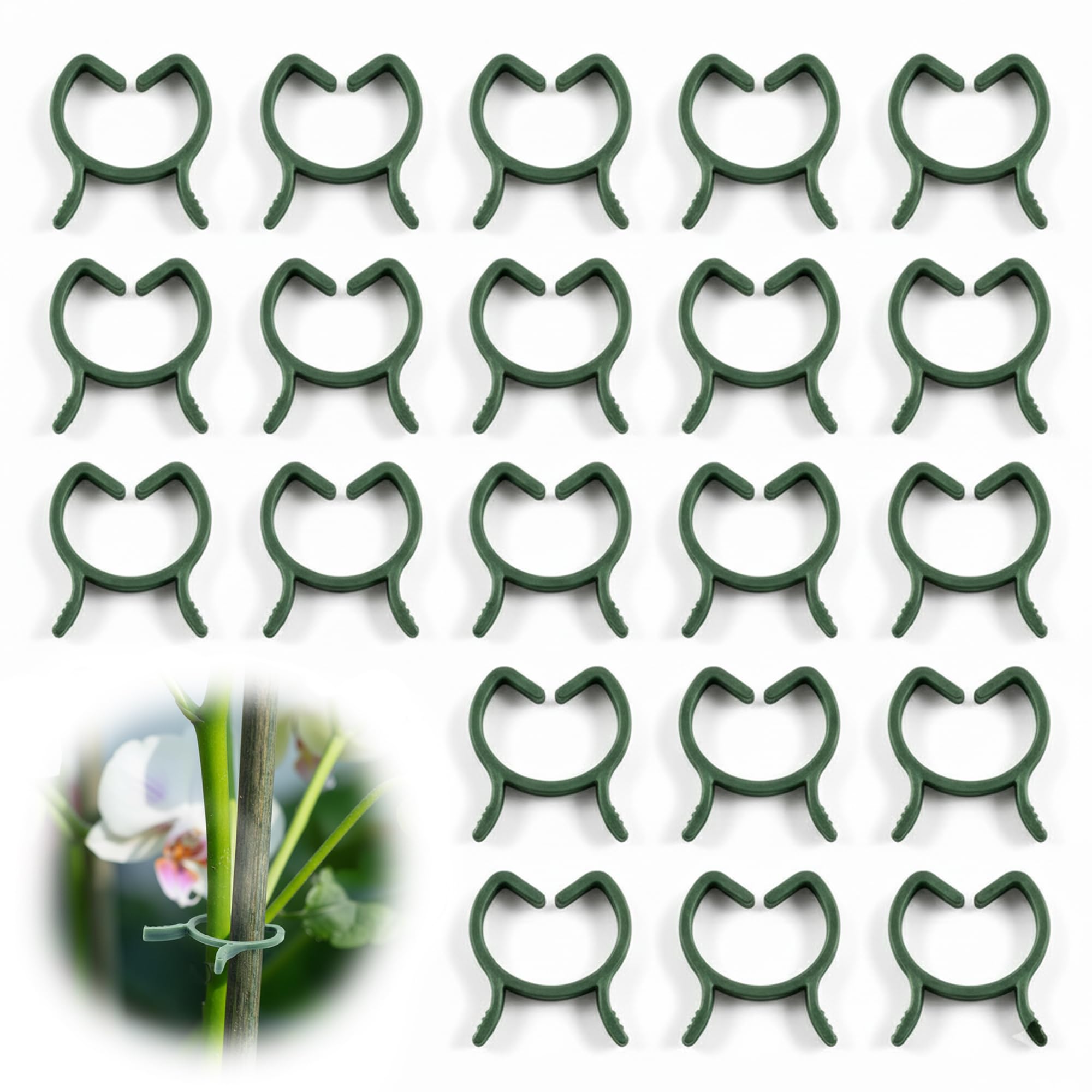 XIYING Garden Clips 100 Pack, Green Vine Clips for Plant Stem Support, Heavy Duty Plastic Fixing Clamps for Trellis Cage