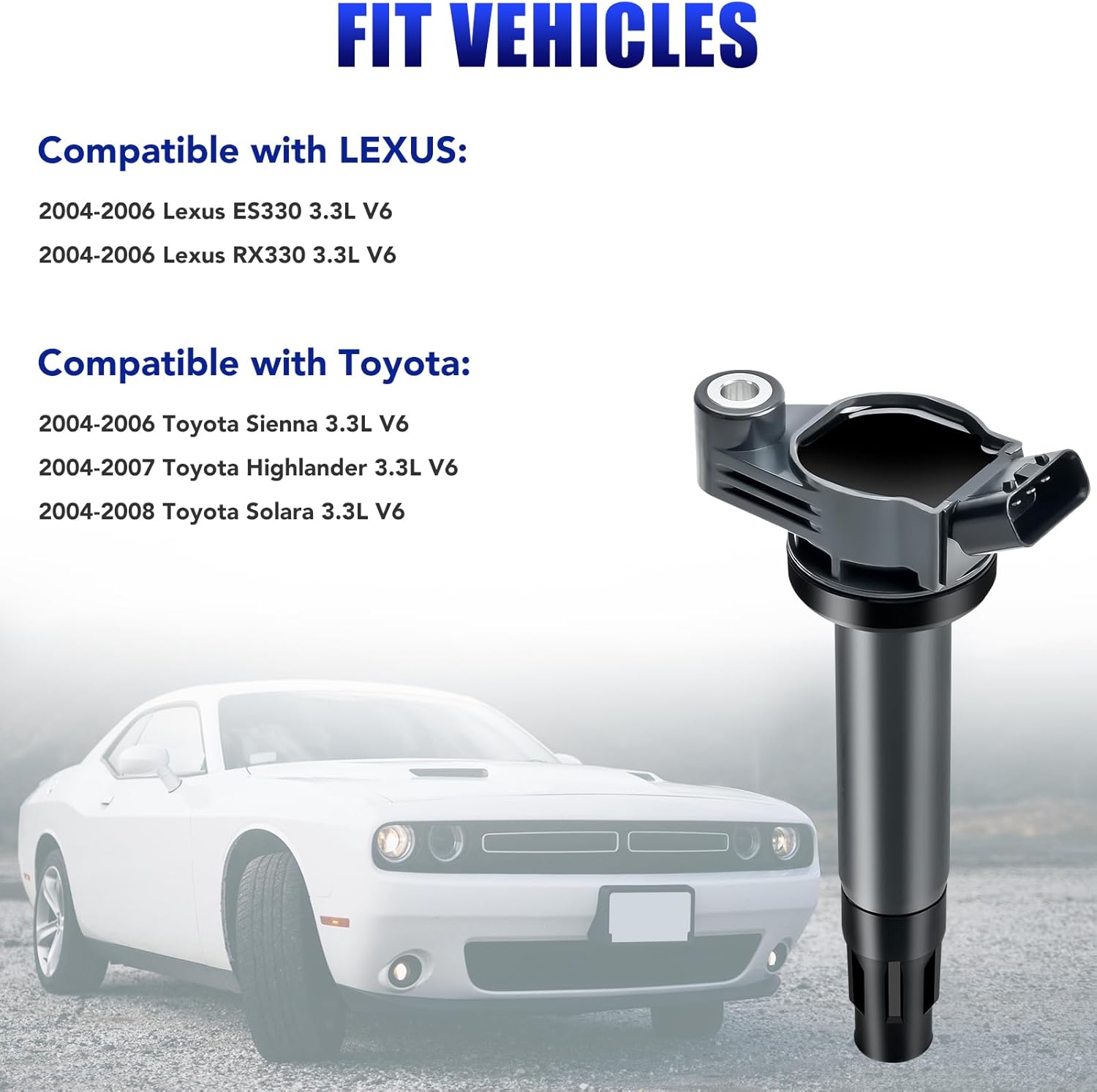 Set of 6 Ignition Coil Pack and Spark Plugs Fits for Toyota Sienna Highlander Solara Lexus ES330 RX330 ES 330 RX 330 2004 2005 2006 2007 3.3 V6 Coils and Plugs Replaces UF430 UF506