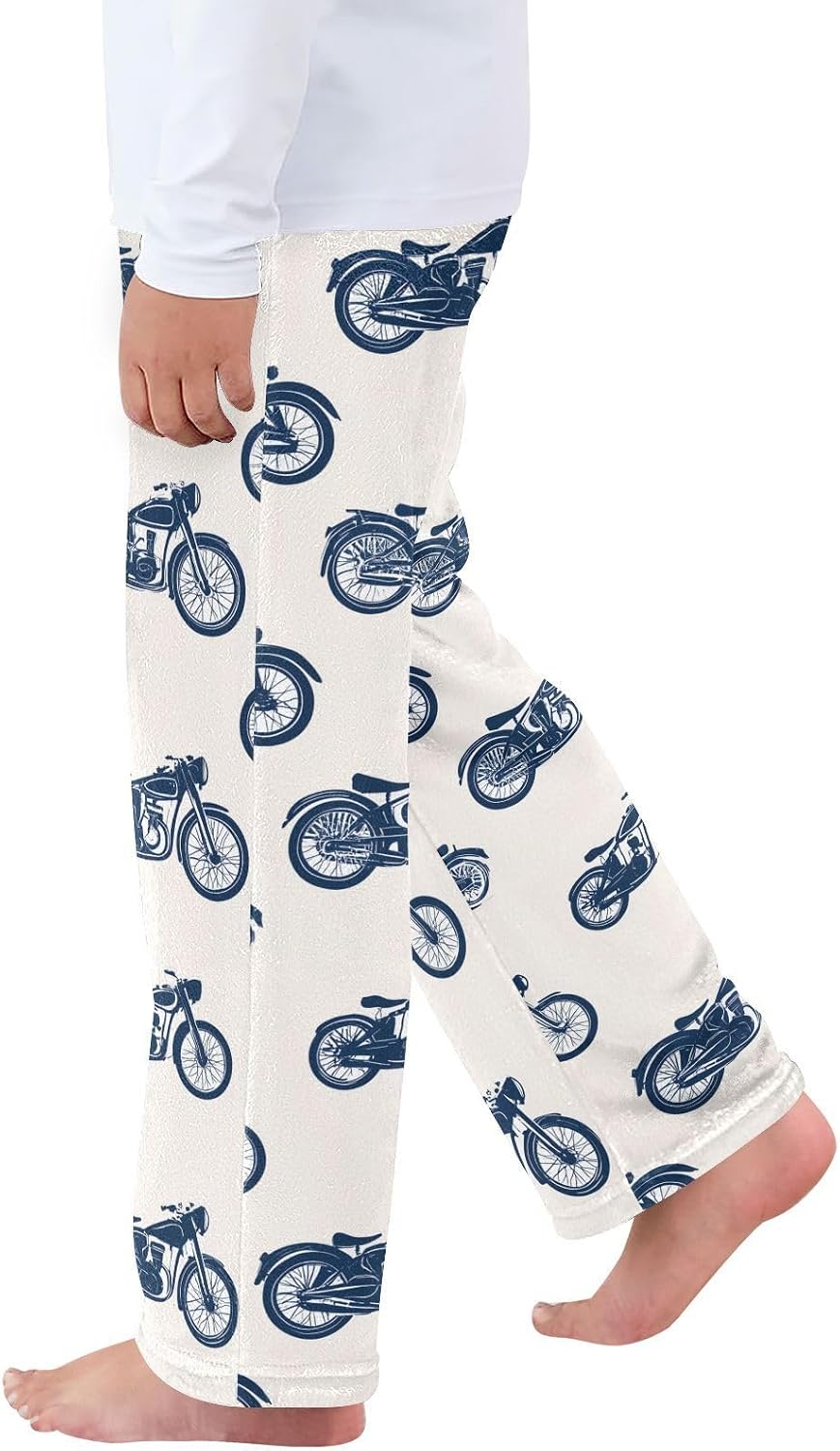 Vintage Motorcycle Pattern Boys Pants for Kids Fleece Bottoms Long Jogger Pants Trousers with Pockets Size 6-14Y