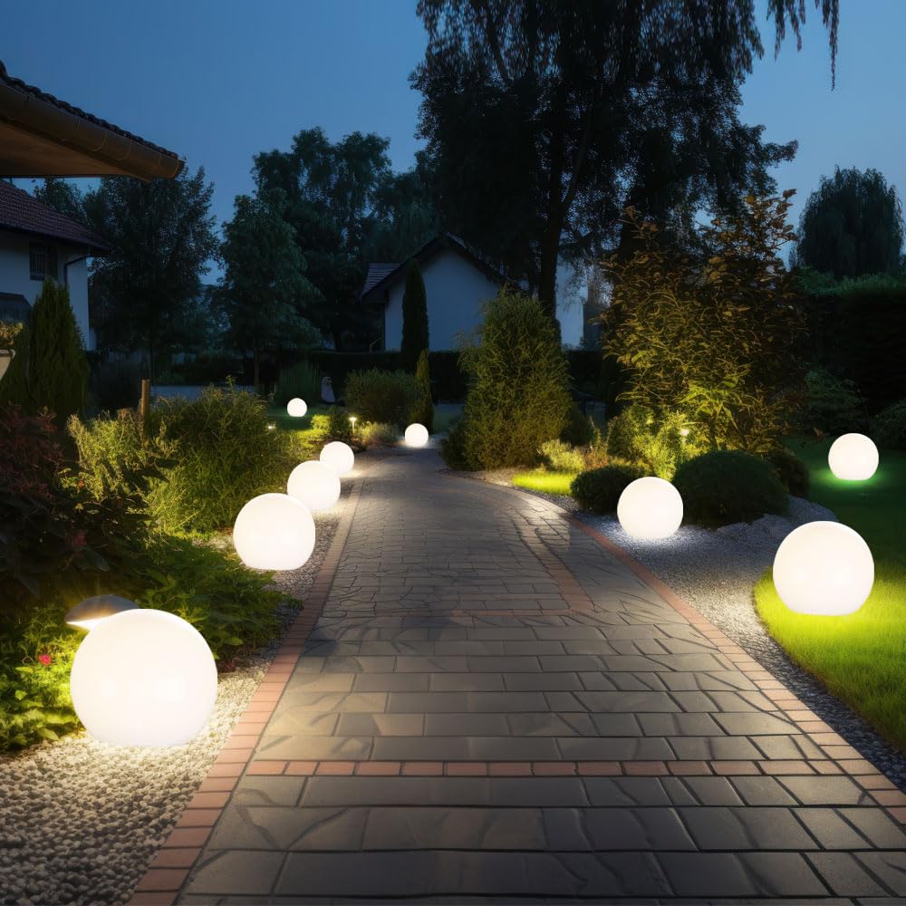 etc-shop Steckleuchte Solar Außen Solarkugeln Set Garten Solarlampe Kugel für Draußen, Erdspieß, weiß, LED Leuchtmittel, D 15/20/25/30 cm, 4er Set