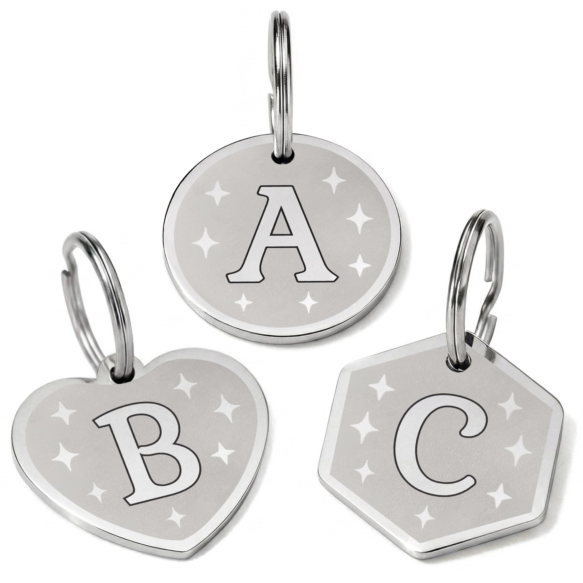 Dog Tags for Pets Engraved, Initial Letter Personalised Dog Name Tags, ID Tag, Customised Cat Tags, Laser Engraved Stainless Steel Pet Tags for Dogs, Cats, Puppy (Silver, Heart Tag)