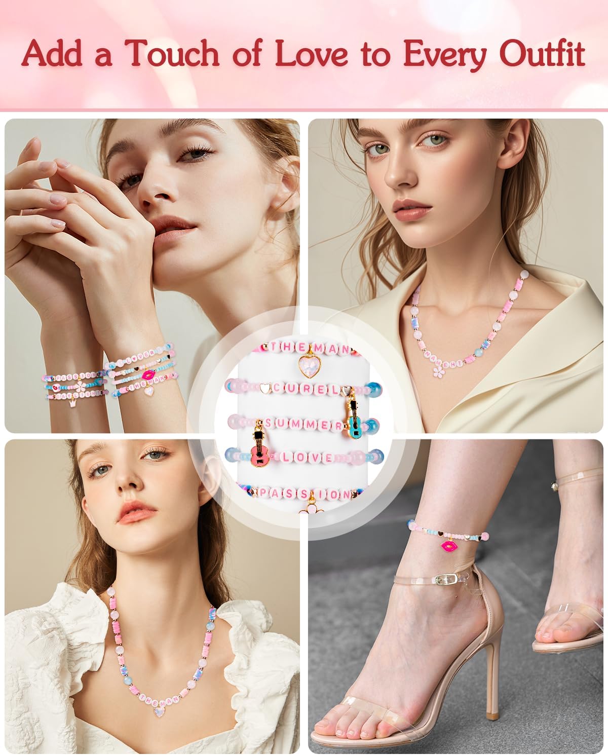 Goldwise Lover Themed Friendship Bracelet Kit for Fans, 2 Boxes Valentine’s Day Bracelet Making Kit with Clay, Glass, Seed Beads and Heart Charms, Inspired by 2019's Iconic Album, Birthdays Gifts