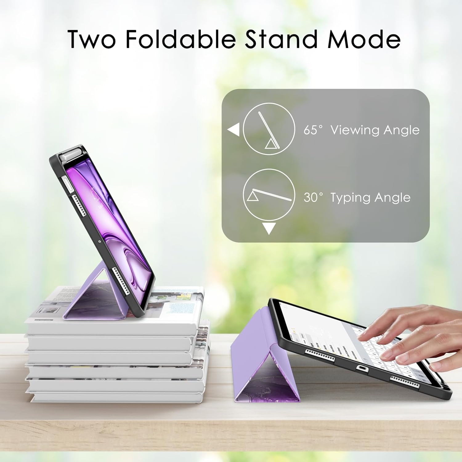 Soke Case for New iPad Air 11 Inch (M4/M3/M2, 2026-2024), iPad Air 5th/4th Generation 10.9 Inch (2020-2022) with Pencil Holder, Soft TPU Back Cover & Auto Sleep/Wake, Purple Marble