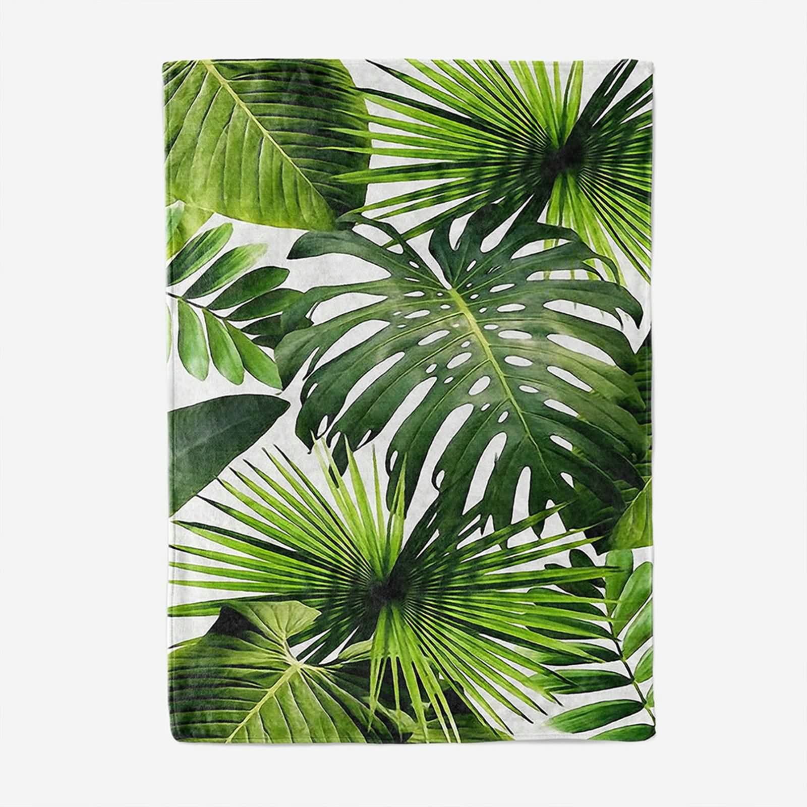 Aeici Couverture Polaire, Couverture en Flanelle Couverture 160x200 cm Feuilles de Bananier Couverture Canapé Hiver Cadeau pour Adultes et Enfants