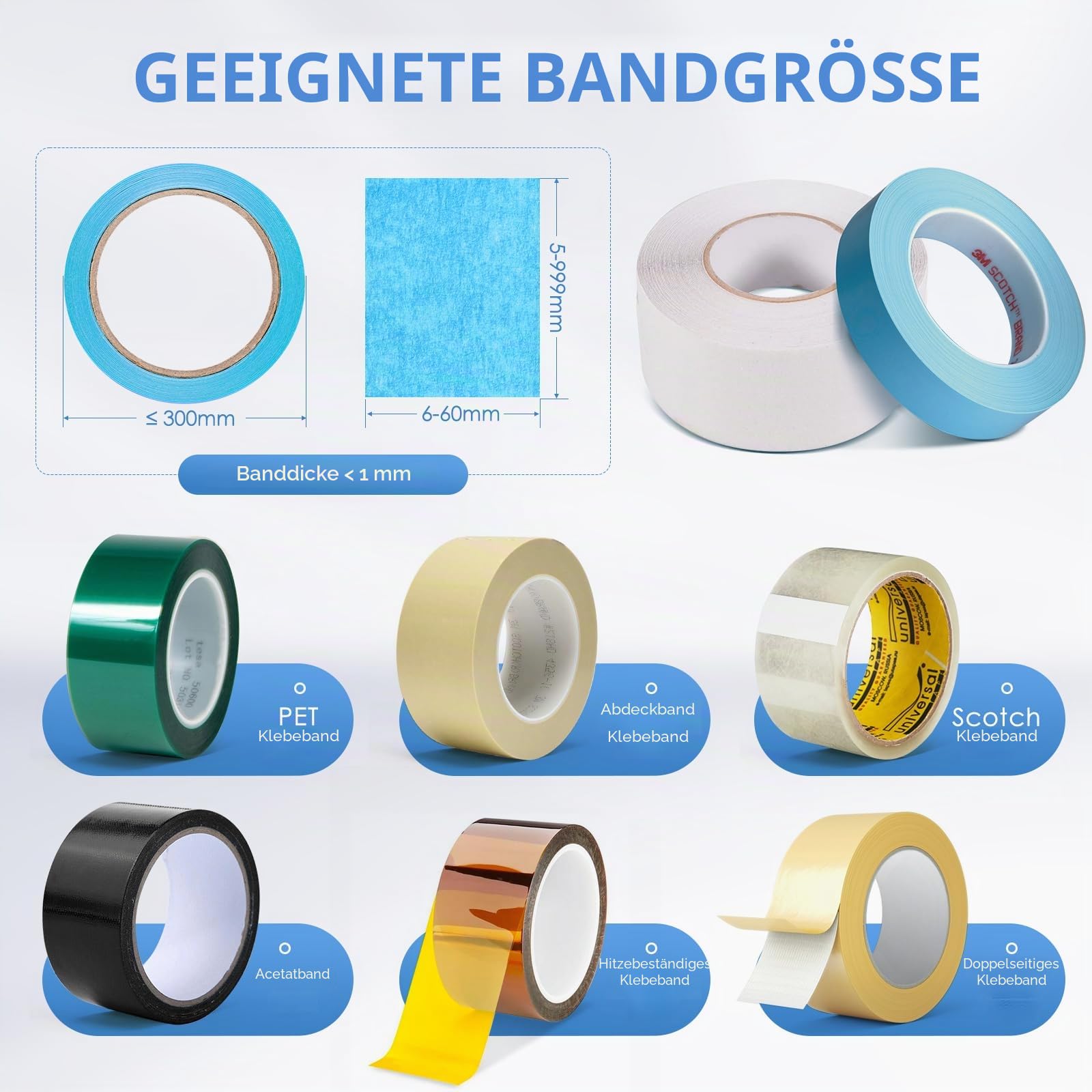 Automatischer klebebandabroller, Verbesserter Automatische Elektrischer Bandspender mit Silikongetriebe für Bandbreite 6-60mm, Länge 999mm MAX, Elektrischer Klebeband-Schneider für Büro