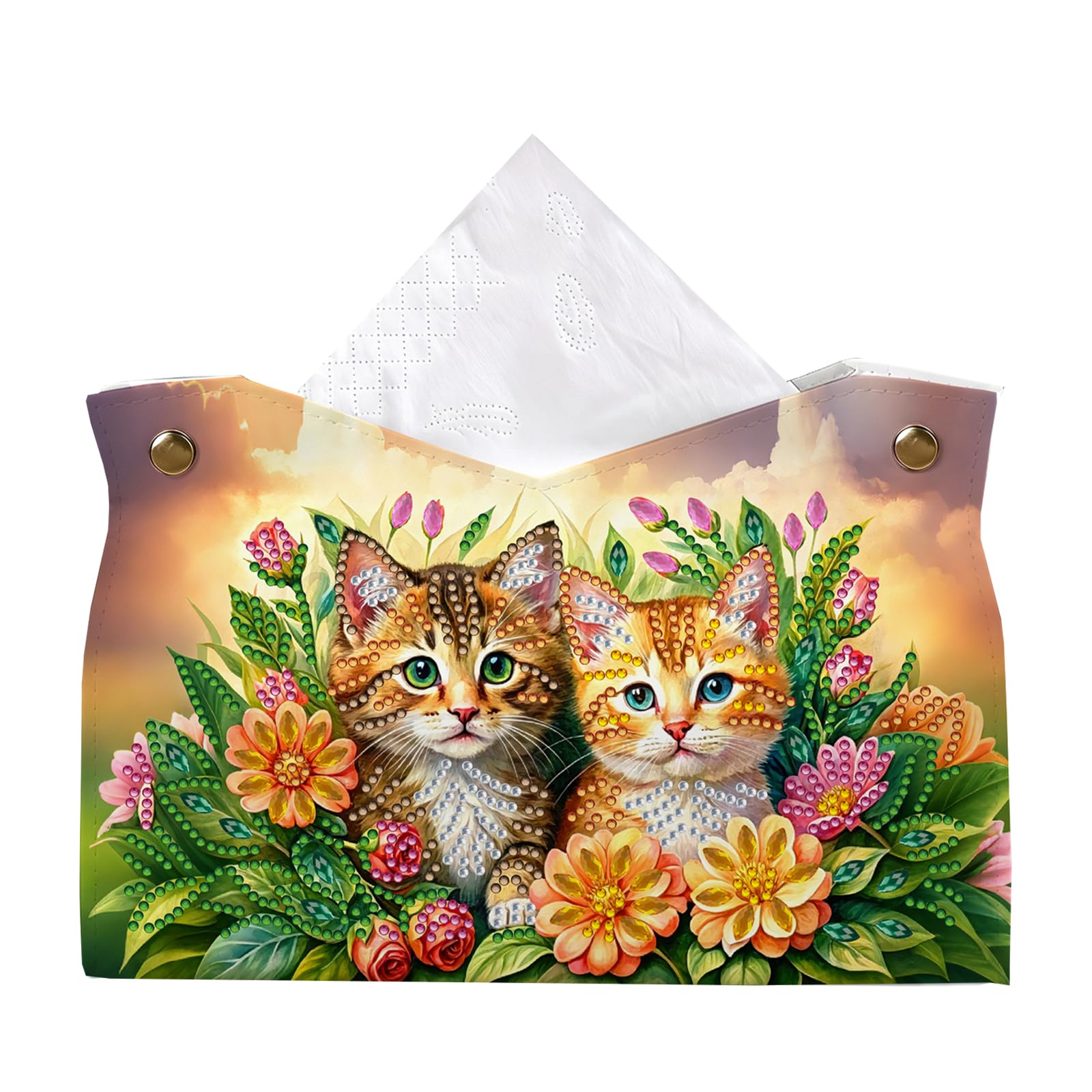 POETRYDRAW Twin Kittens Bloom DIY Diamond Art Tissue Box