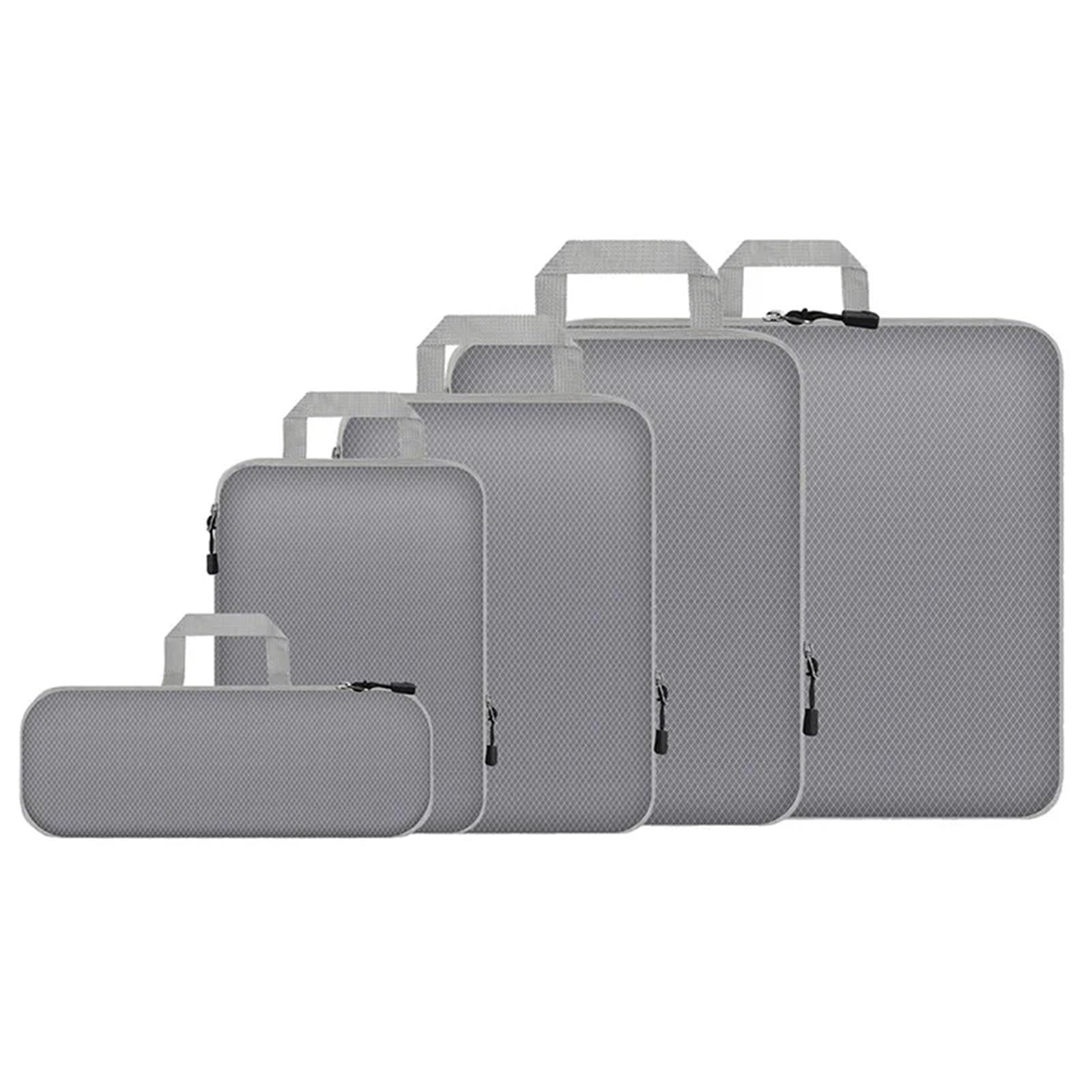 Set di 3-7 cubi compressi da viaggio con borsa per scarpe, bagaglio visivo, portatile e leggero, set da 5 pezzi, grigio