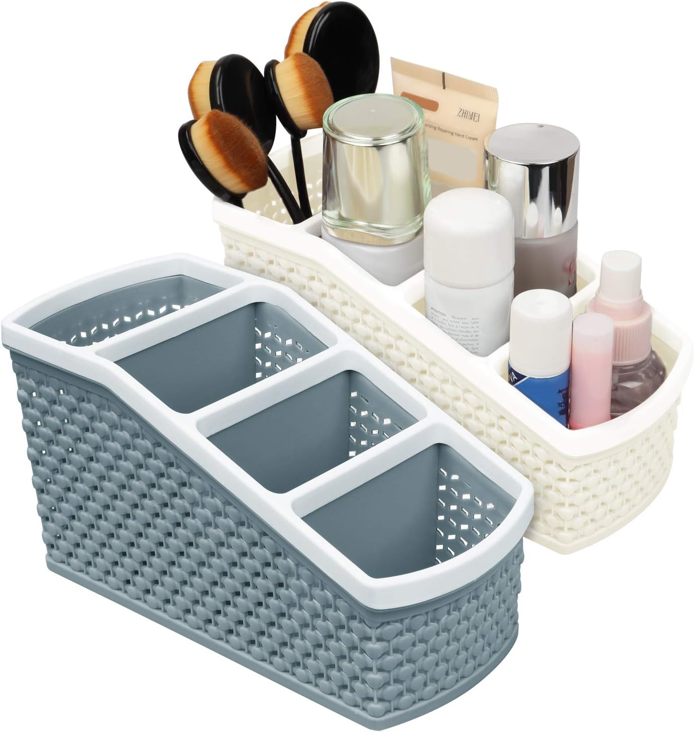 MyLifeUNIT Countertop Makeup Organizer, Plastic Pen Holder for Desktop, Set of 2 (Grey Blue + Creamy White)