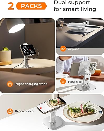 Miniatura 5 de LISEN Paquete de 2 soportes plegables para teléfono celular, totalmente ajustable, plegable, soporte para teléfono de escritorio, compatible con