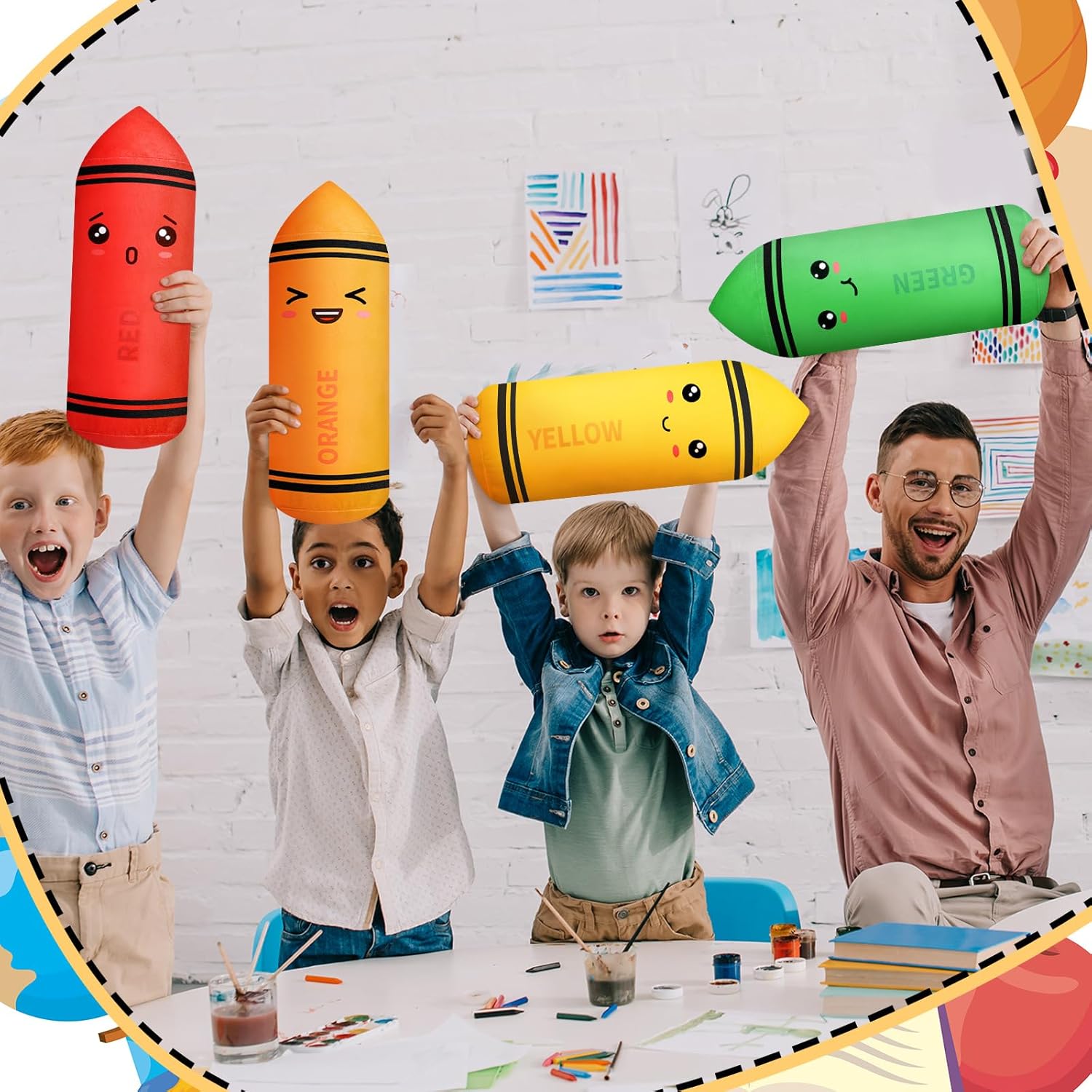 Soulchen 6 Colors Crayon Plush Toy for Kids Classroom 11.8 Inches Crayon Decoration Back to School Pillow Toddler Preschool Reading Room Decor