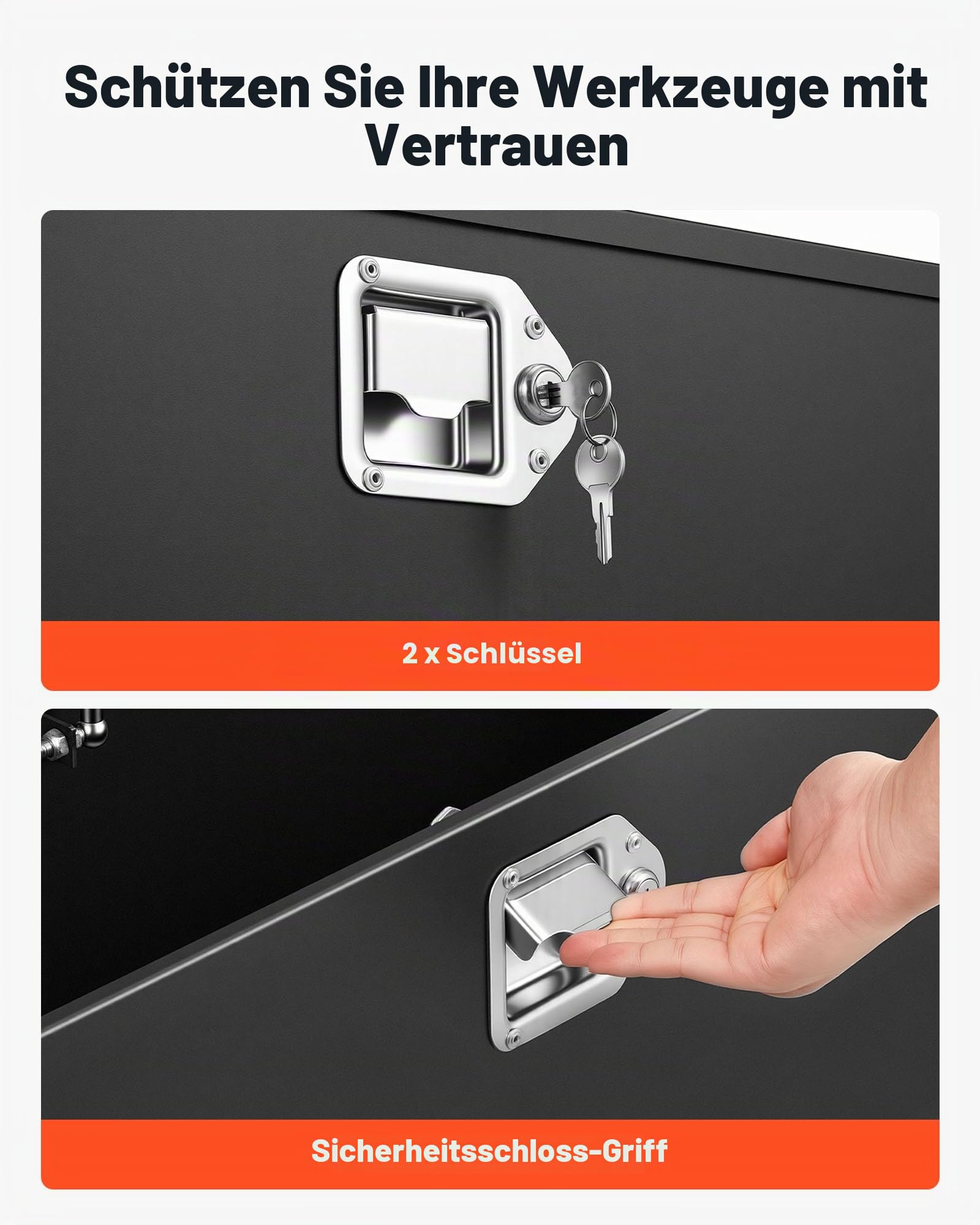 VEVOR Deichselbox Truckbox 914 x 314 x 305 mm aus Stahl, 50 kg Belastbare Werkzeugaufbewahrungsbox mit Schloss & Schlüsseln, Anhängerbox für Pickup-Ladeflächen Wohnmobile SUVs Geländewagen, Schwarz