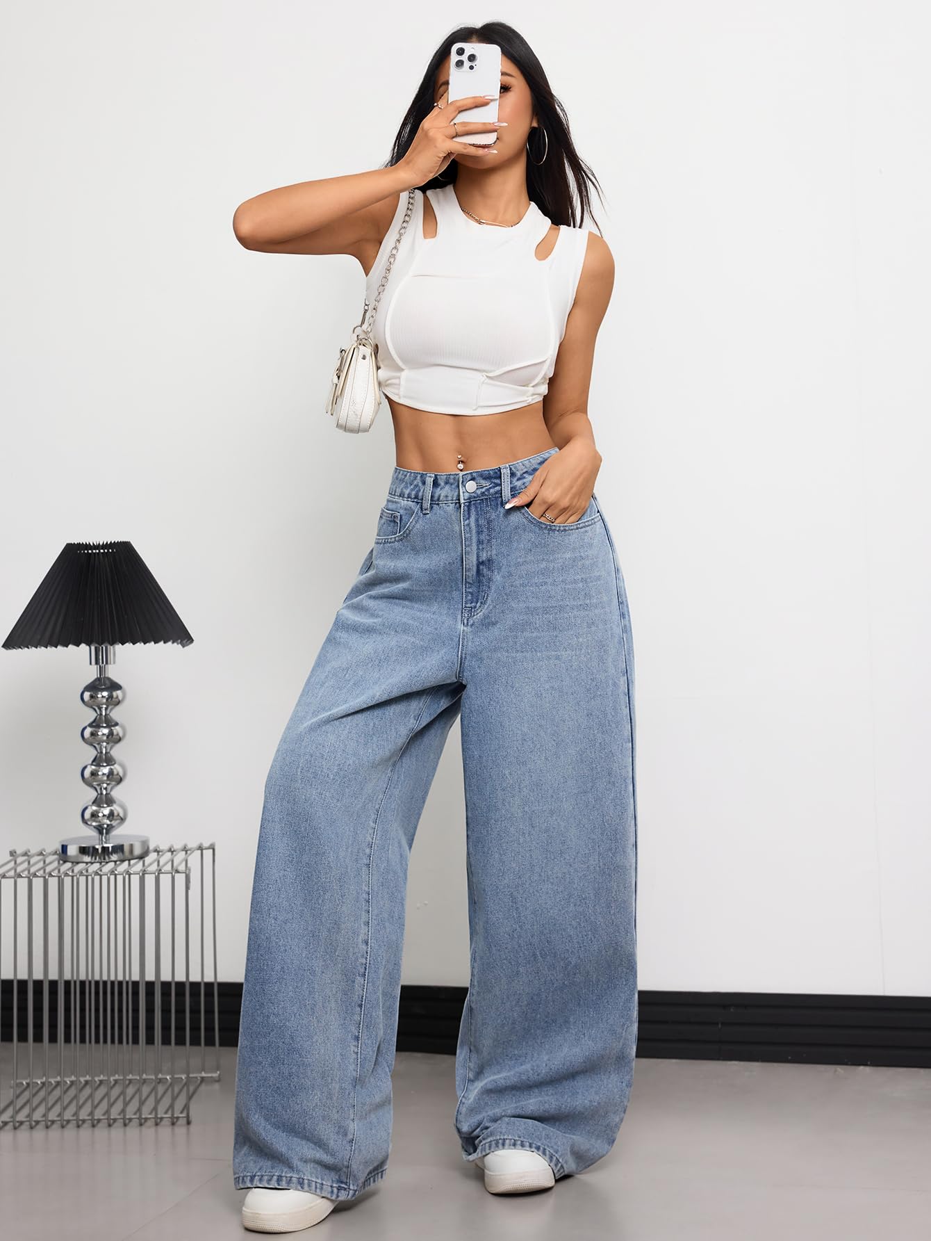 Jean Femme Large Baggy Denim Tendance 2026 Pantalon Vintage Hip Hop Loose Fit Streetwear