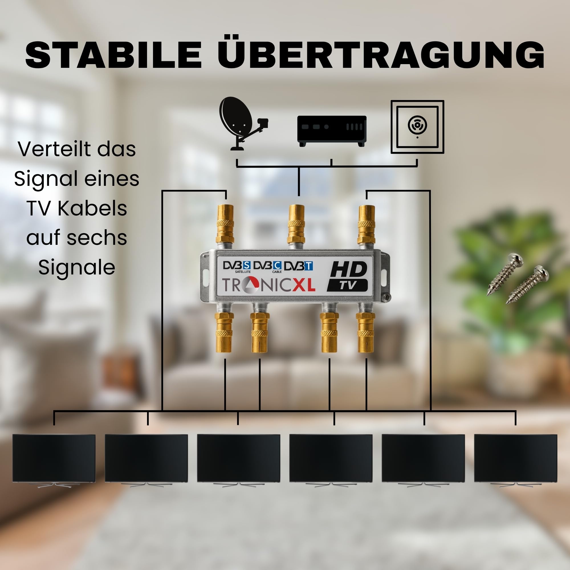 TronicXL rozdzielacz anteny koncentrycznej HD 3D 4K miękki rozdzielacz dla DVBT, DVBT2, DVBC, SAT, Unicable, telewizja kablowa Unitymedia, Vodafone, kabel Niemcy
