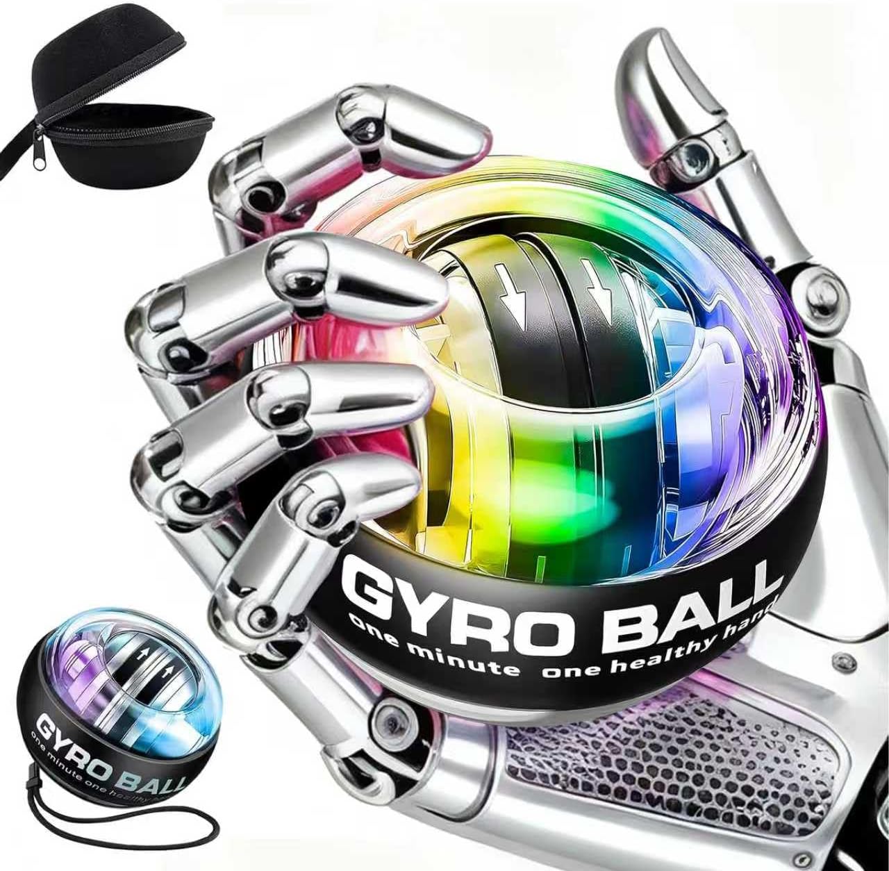 2026 New Auto-Start Power Gyro Ball, Hand Wrist Forearm Trainer and Strengthener, Torque Balls Hand Exerciser with Led Light (with Ball Bag) (Transparent)