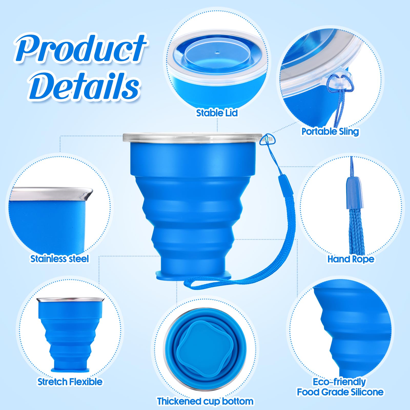 Umigy 24 tazas plegables de silicona expandibles, taza de viaje portátil plegable reutilizable taza de camping plegable con tapas para mochileros al aire libre senderismo