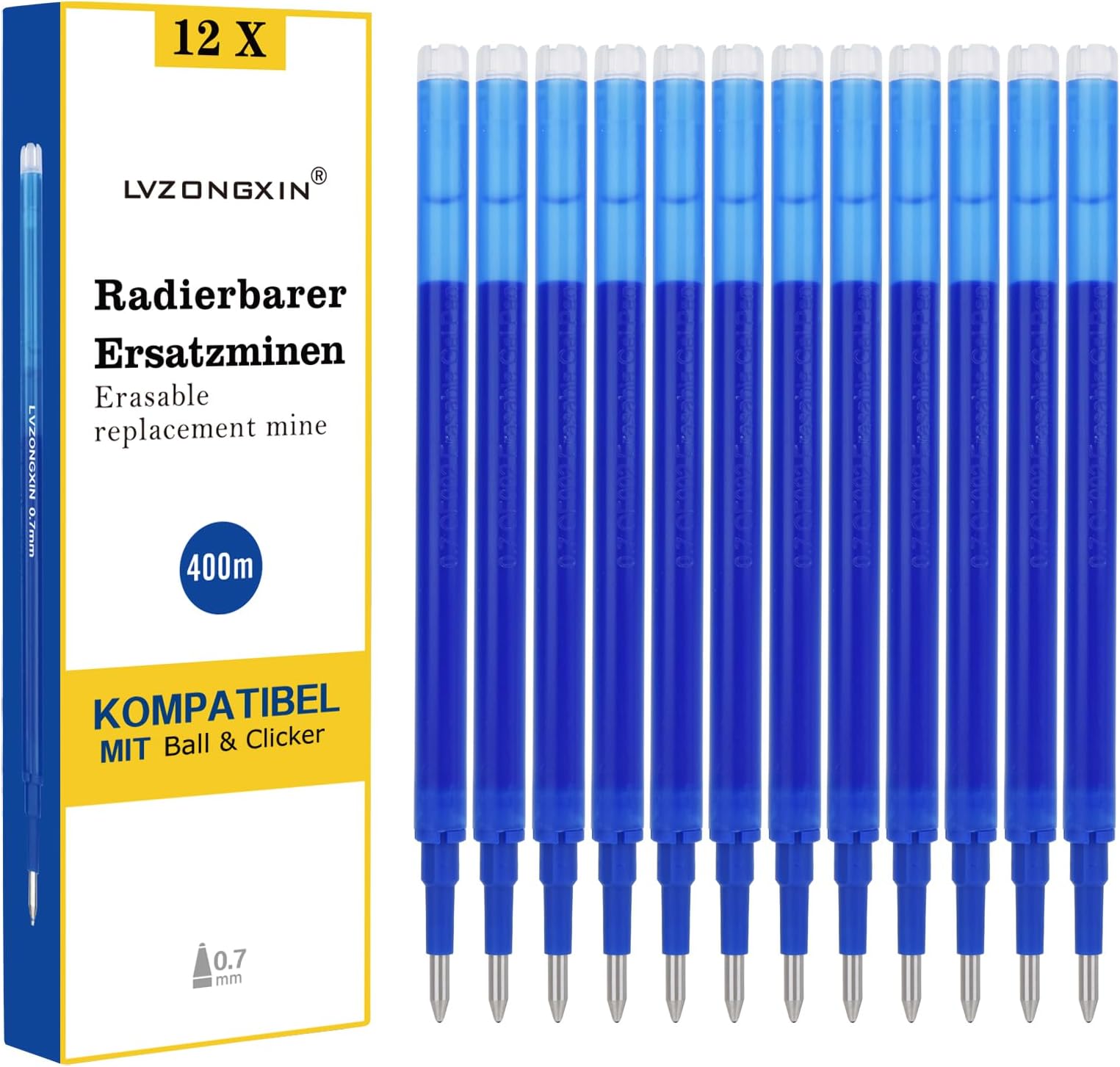 Lot De 12 Recharges Pilot FriXion Ball Roller 0.7mm - Bleu, Noir, Rouge, Vert | Stylo Effaçable à Encre Thermosensible